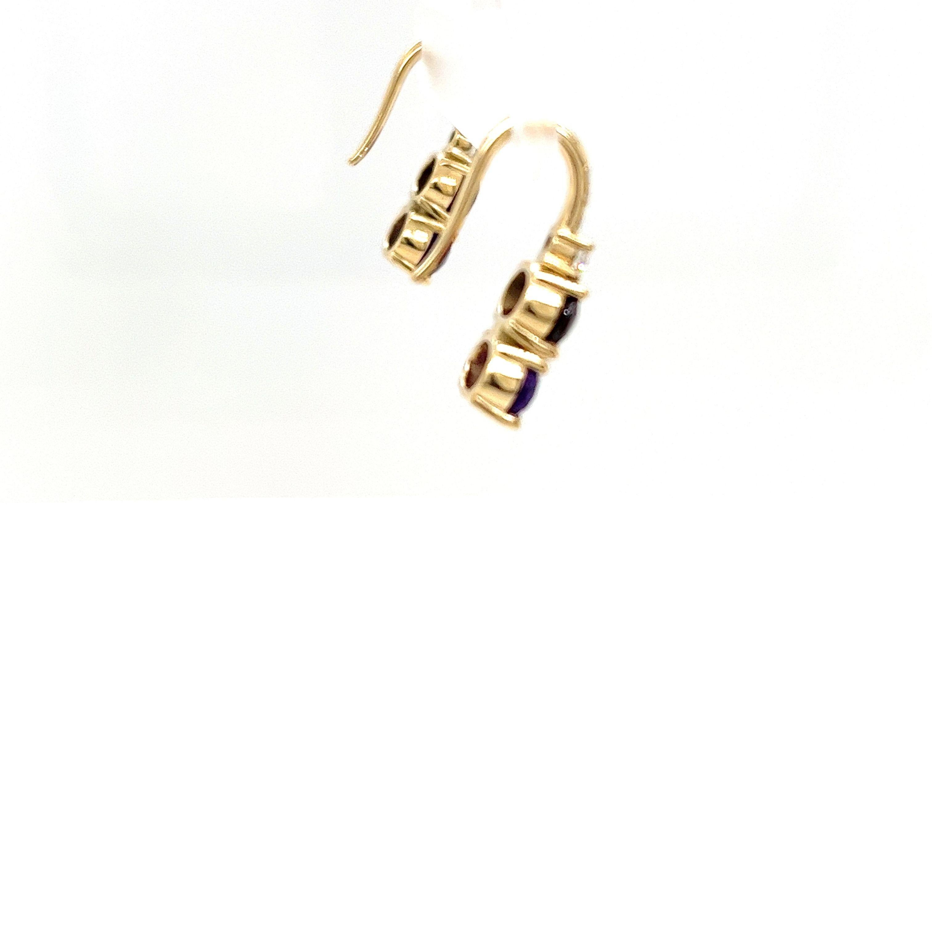 Orecchini a goccia in oro giallo 14ct con ametista, granato e diamanti In condizioni Nuovo in vendita a London, GB