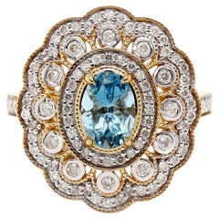 14CT Yellow Gold Aquamarine And Diamond Cocktail Ring