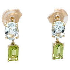 14ct Yellow Gold Aquamarine and Peridot Drop Earrings
