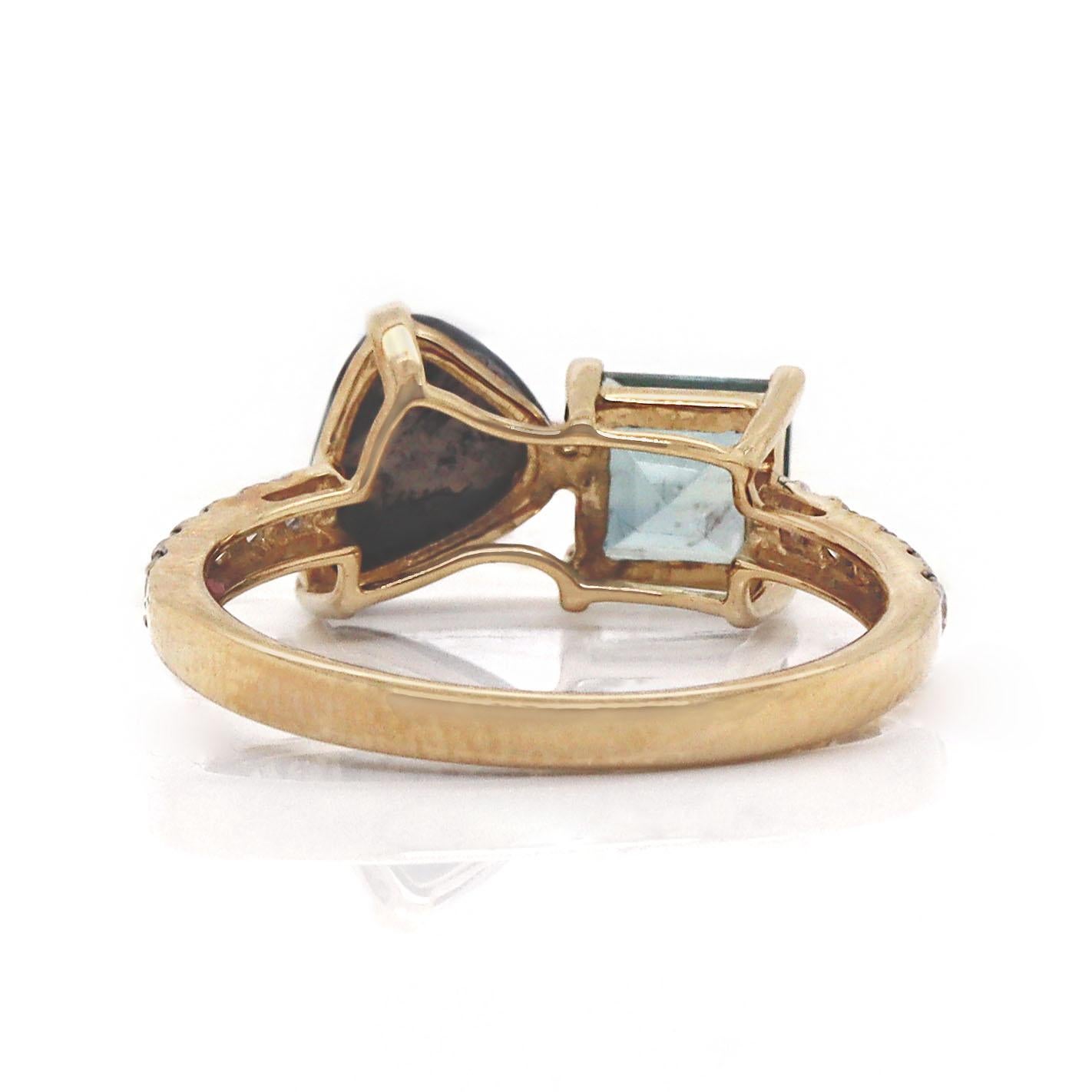Anillo de Oro Amarillo de 14 Quilates con Aguamarina, Ópalo Australiano y Diamantes en Nuevo estado para la venta en Sydney, NSW
