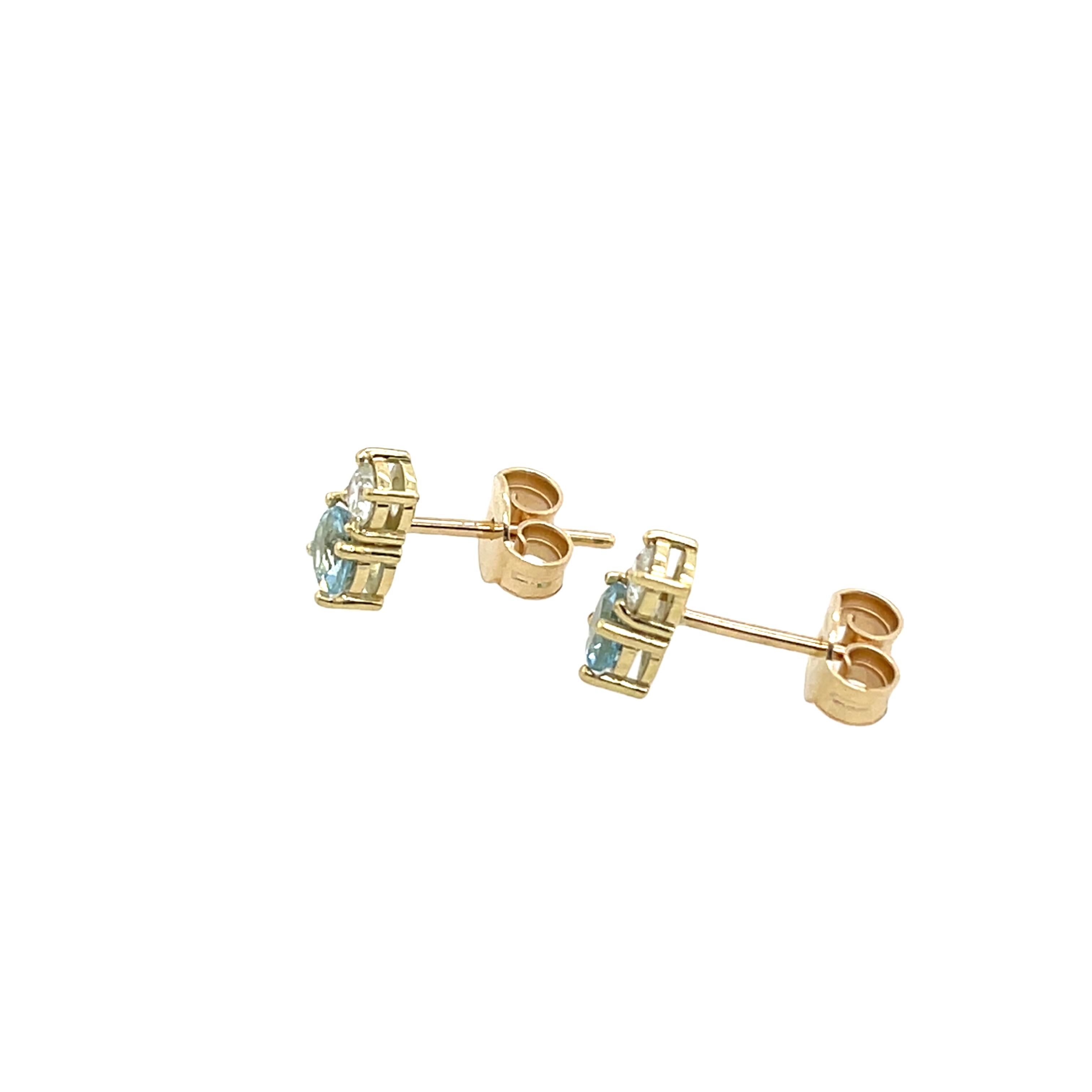 14 Karat Gelbgold Aquamarin- und Diamant-Ohrringe im Zustand „Neu“ im Angebot in London, GB