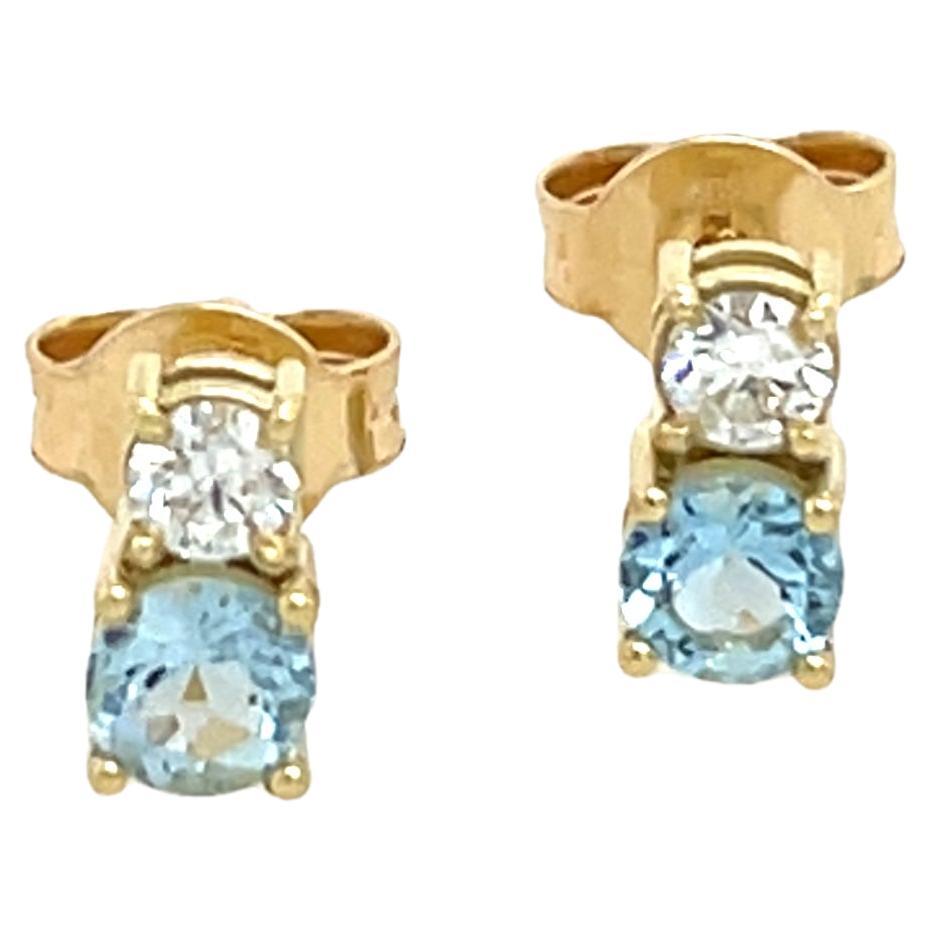 Pendientes Aguamarina y Diamante de Oro Amarillo 14ct
