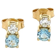 Pendientes Aguamarina y Diamante de Oro Amarillo 14ct