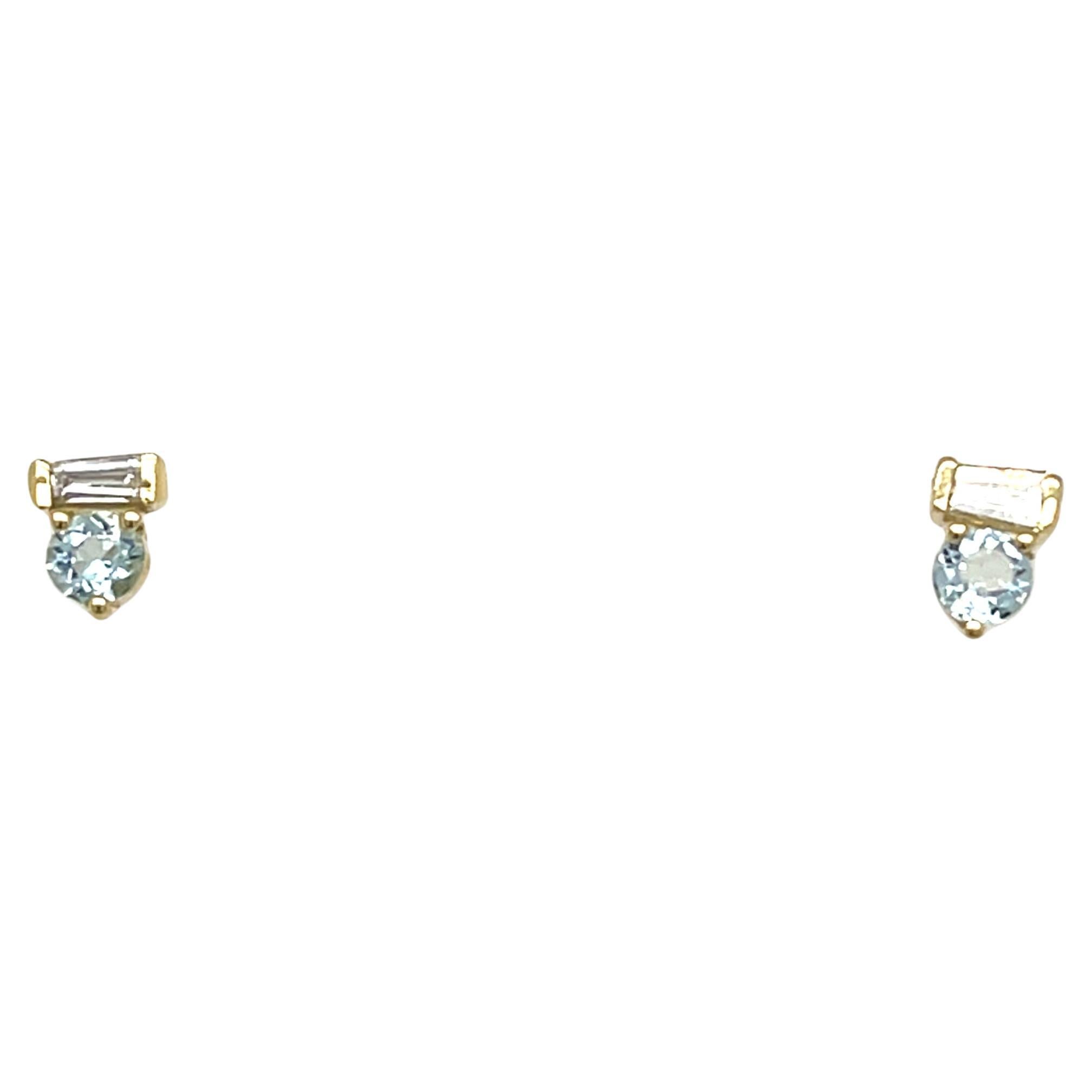 14ct Yellow Gold Aquamarine & Diamonds Stud Earrings