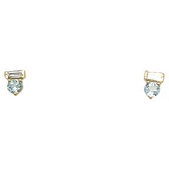 14ct Yellow Gold Aquamarine & Diamonds Stud Earrings