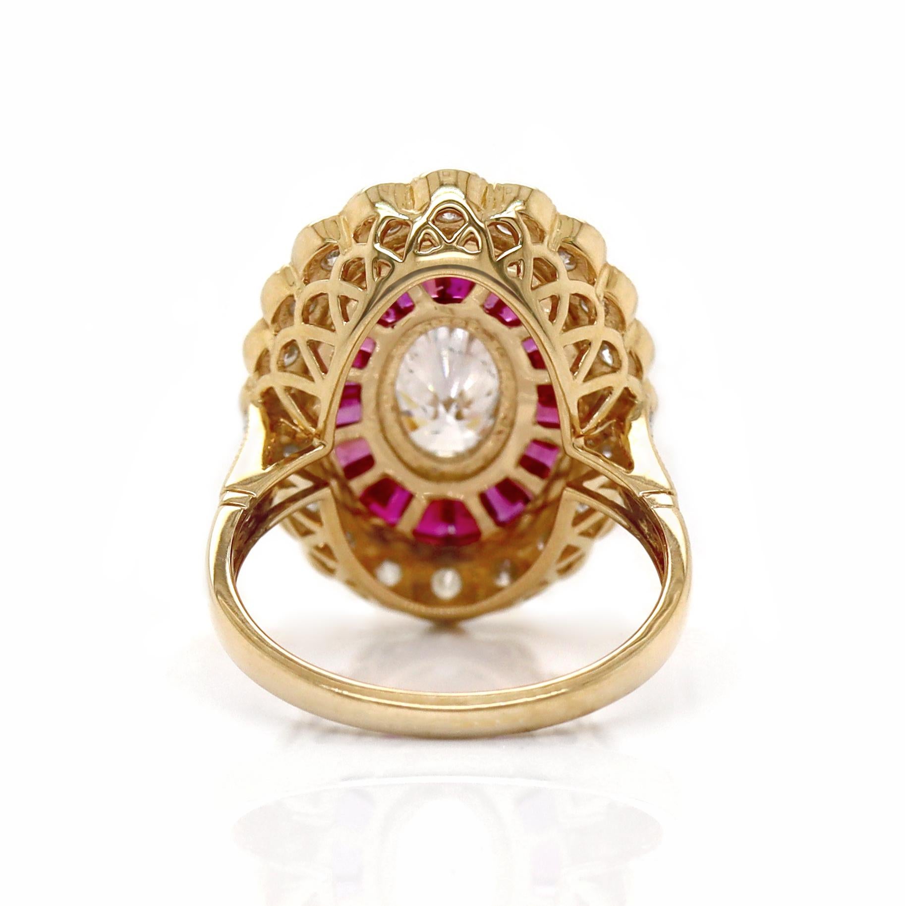 14CT Yellow Gold Art Deco Diamond and Ruby Cocktail Ring For Sale 3