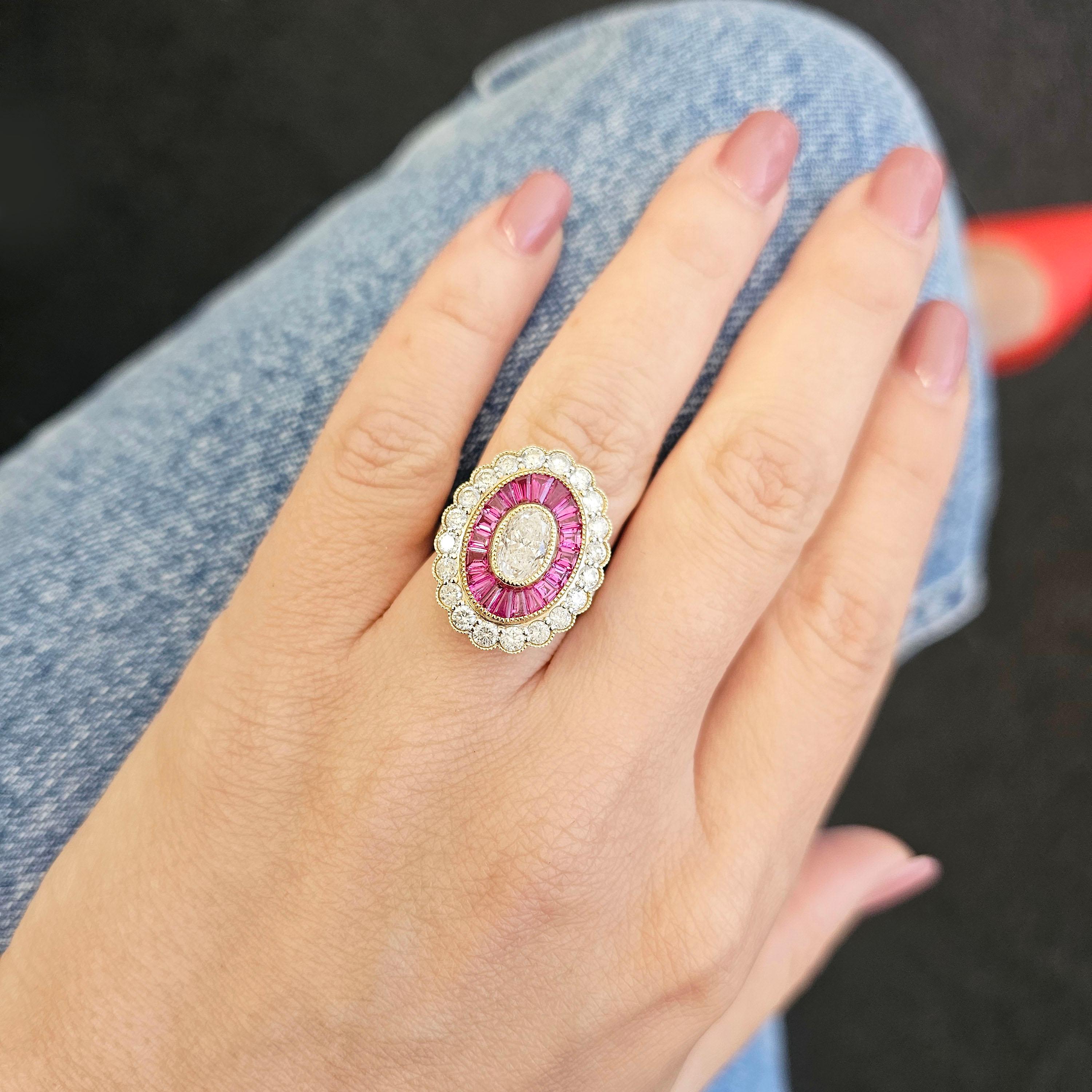 14CT Yellow Gold Art Deco Diamond and Ruby Cocktail Ring For Sale 2