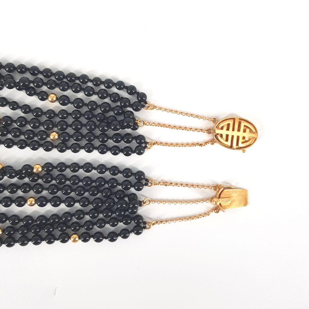 14 Carat Yellow Gold, Black Beaded Necklace In Excellent Condition For Sale In Cape Town, ZA
