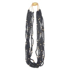 14 Carat Yellow Gold, Black Beaded Necklace