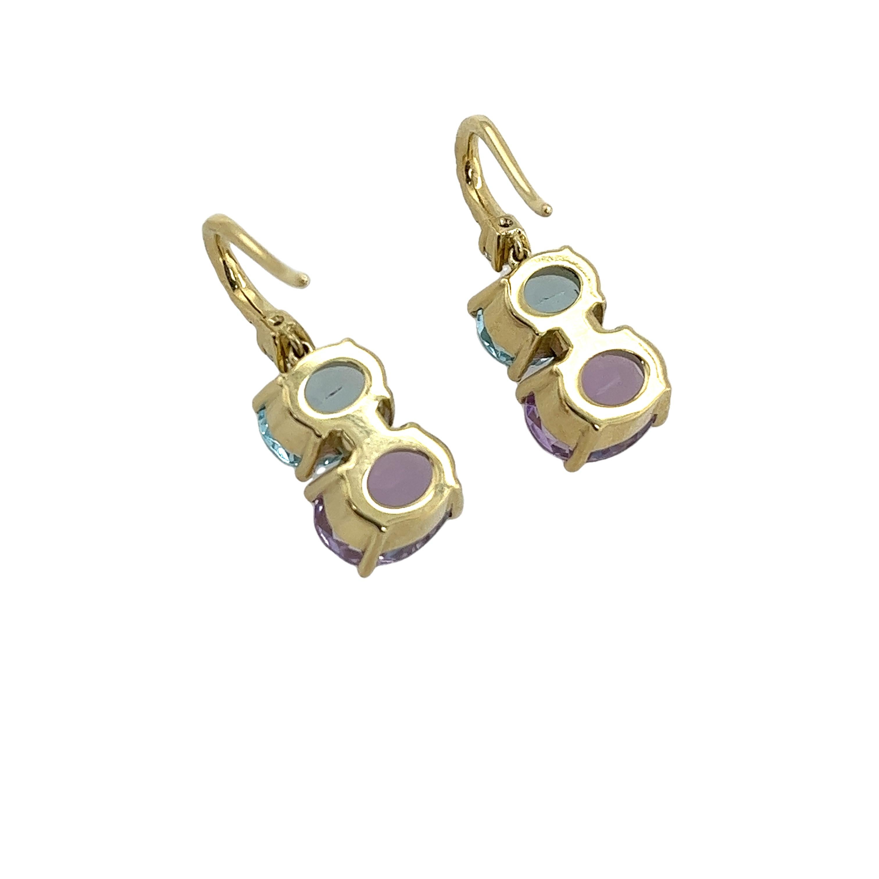 Donna Orecchini a goccia in oro giallo 14ct con topazio blu, ametista e diamanti in vendita