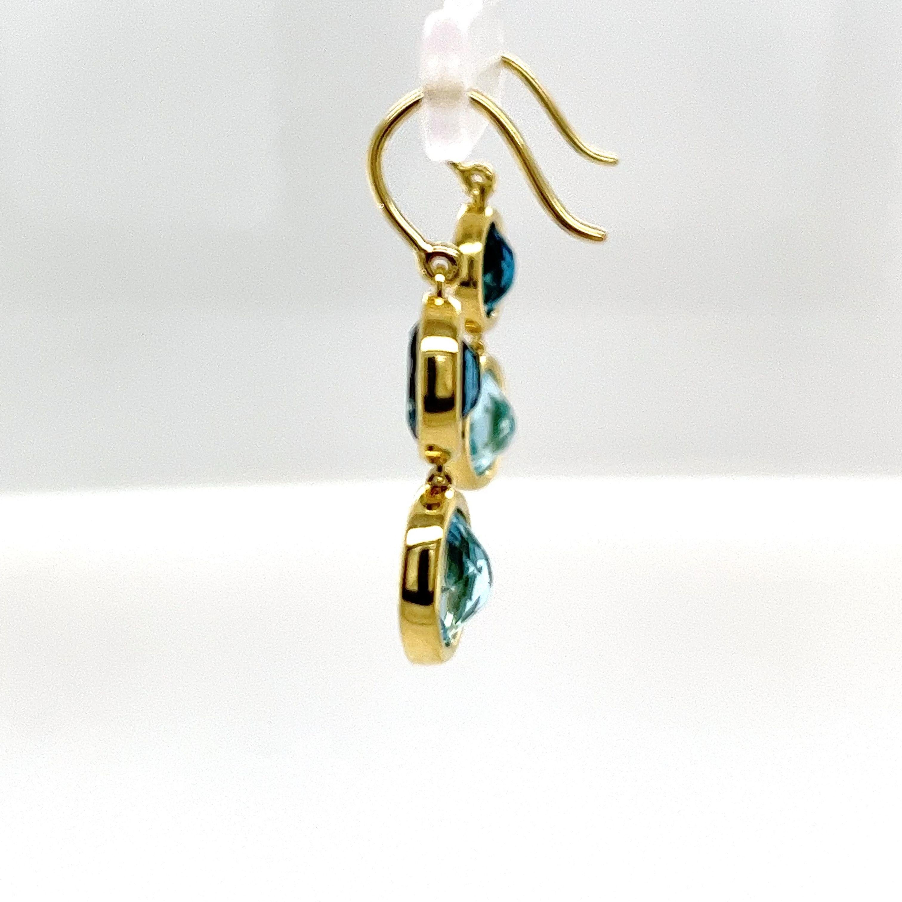 Oval Cut 14ct Yellow Gold Blue Topaz, Amethyst and Diamonds Drop Earrings For Sale