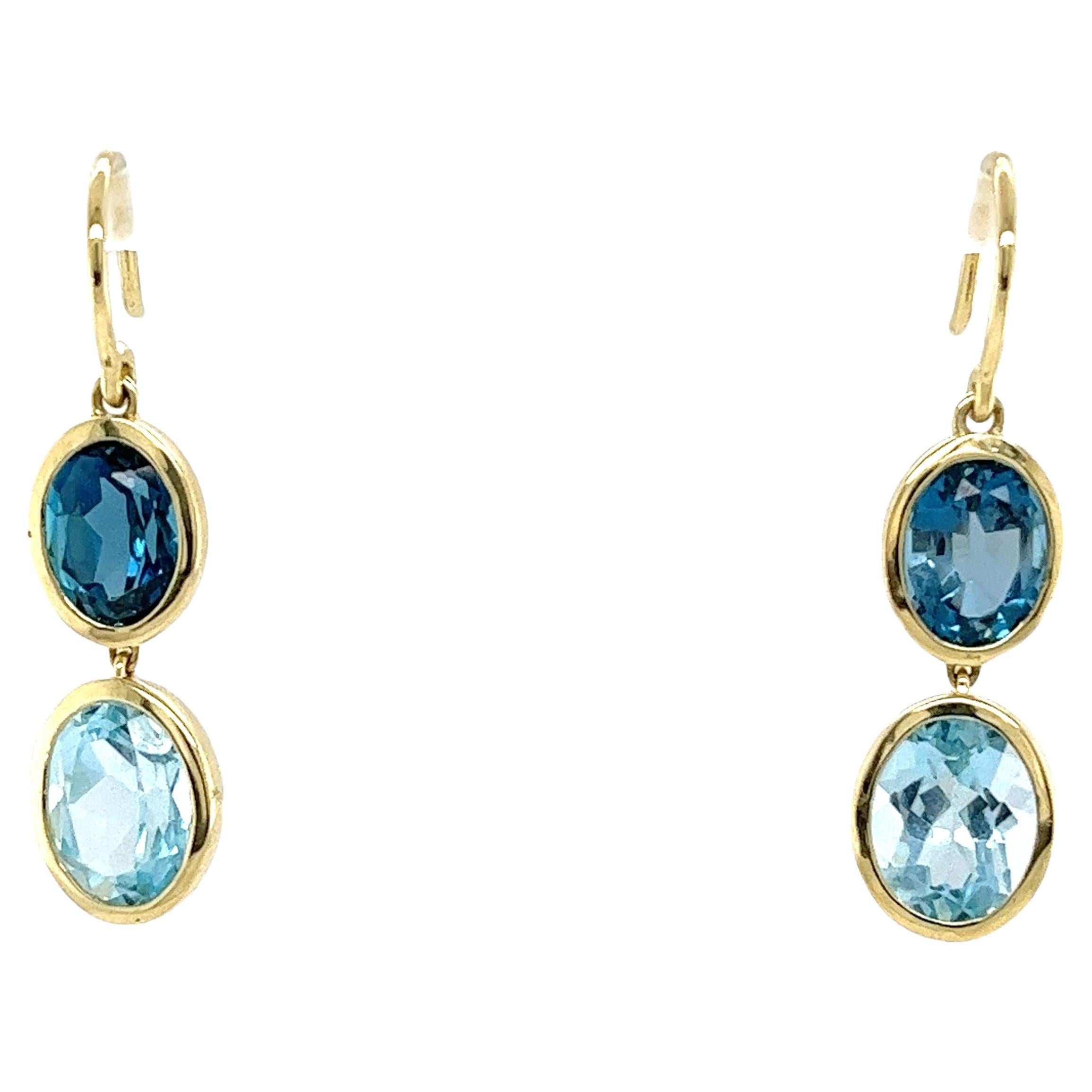 14ct Yellow Gold Blue Topaz, Amethyst and Diamonds Drop Earrings