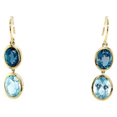 14ct Yellow Gold Blue Topaz, Amethyst and Diamonds Drop Earrings