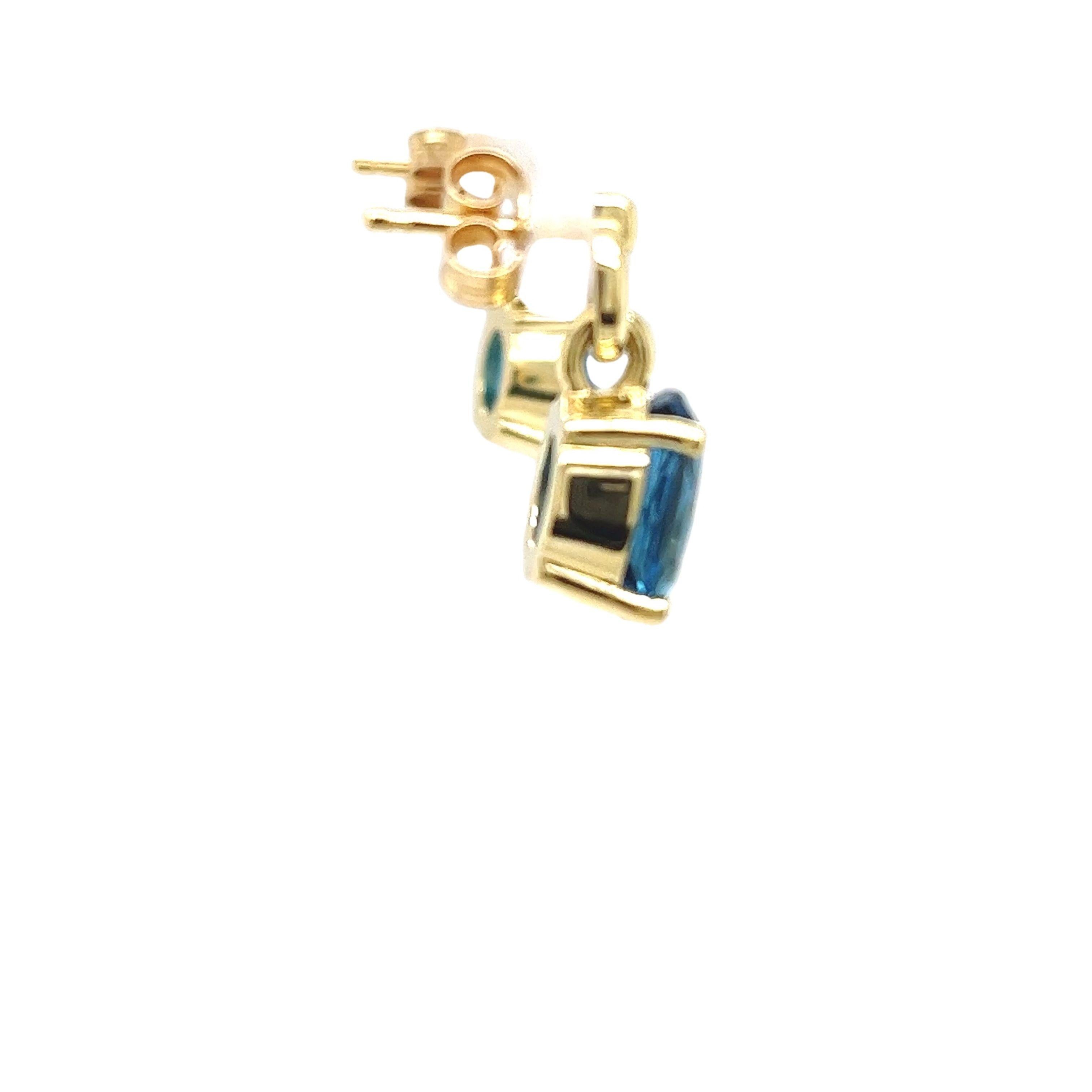 Oval Cut 14ct Yellow Gold Blue Topaz Drop Earrings For Sale