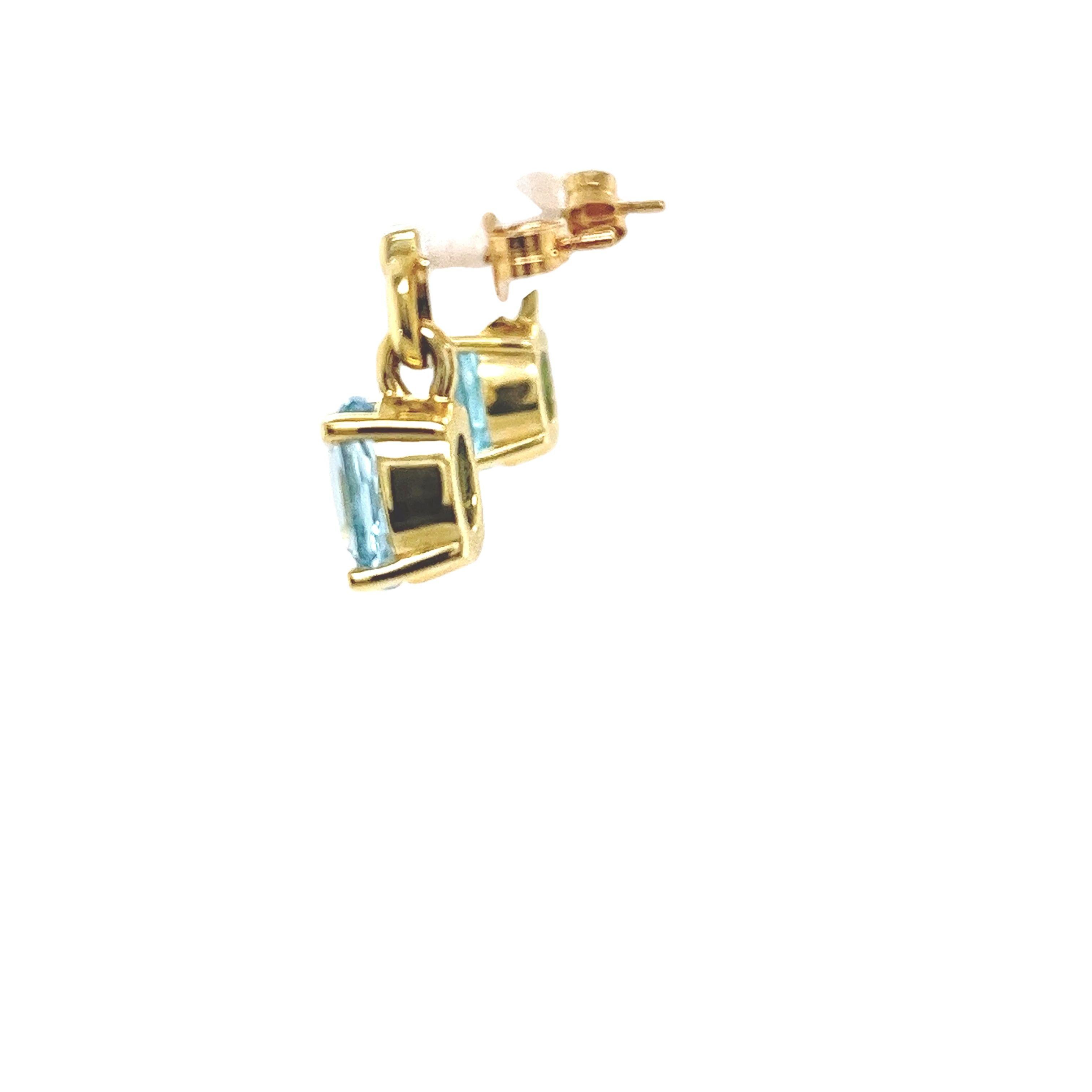 14ct Yellow Gold Blue Topaz Drop Earrings In New Condition For Sale In London, GB