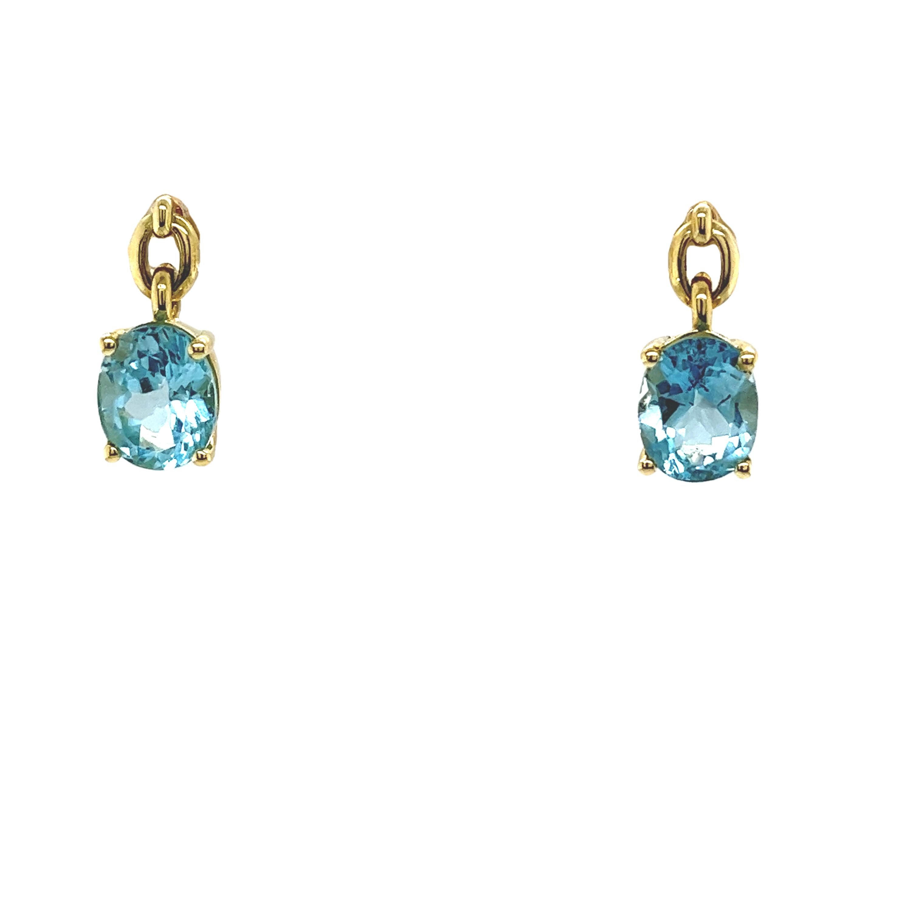 14ct Yellow Gold Blue Topaz Drop Earrings For Sale 1