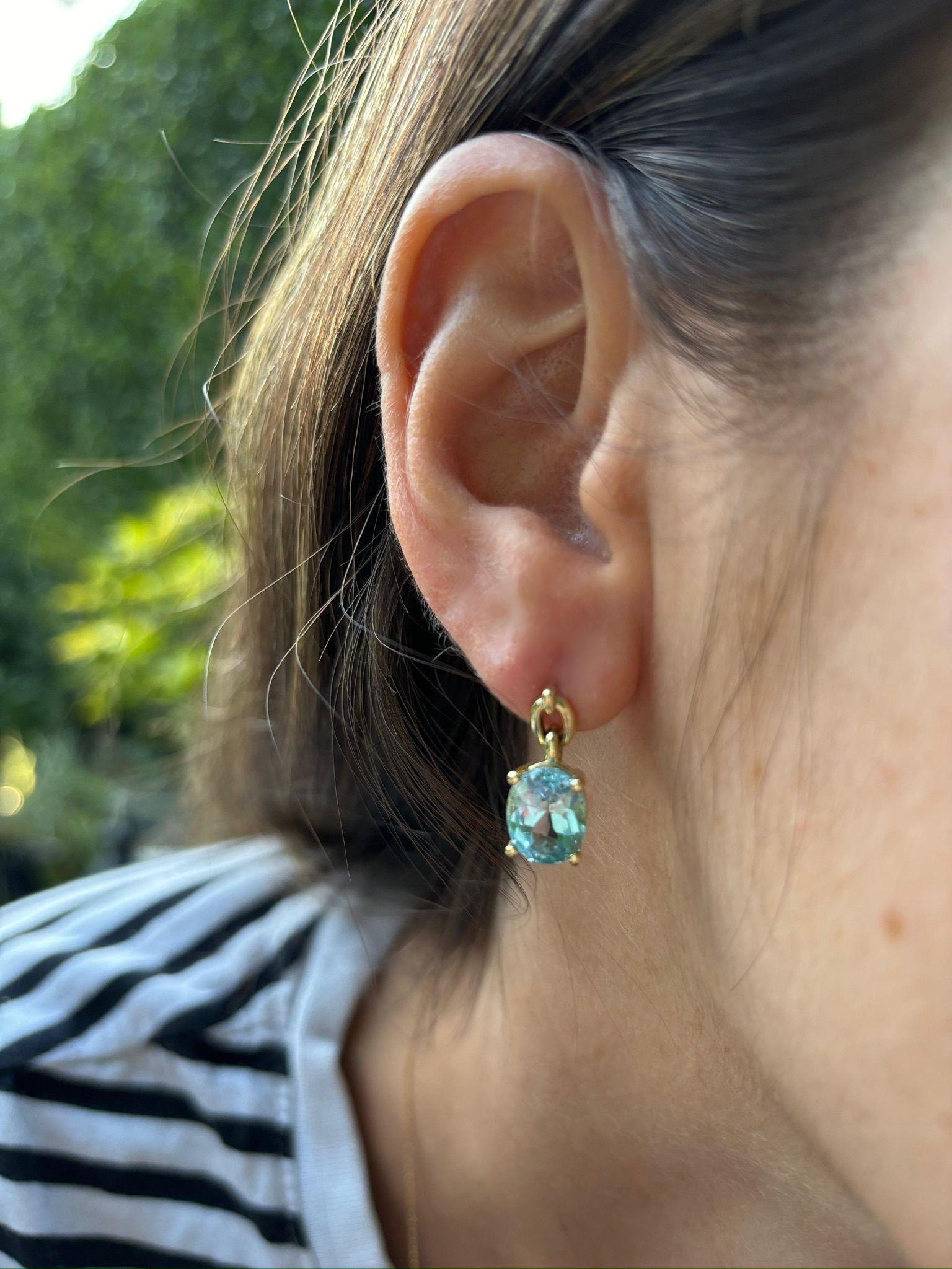 14ct Yellow Gold Blue Topaz Drop Earrings For Sale 2
