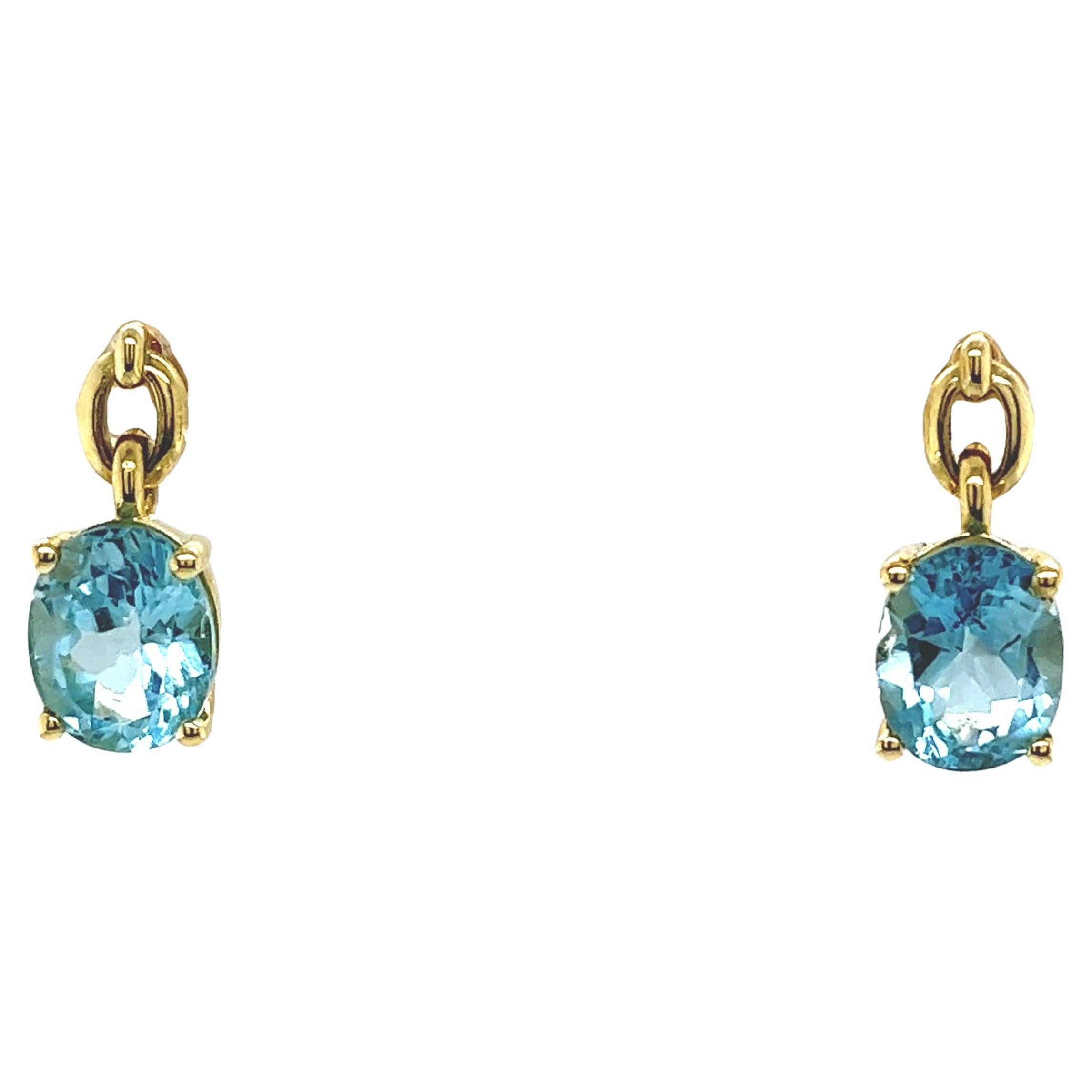 14ct Yellow Gold Blue Topaz Drop Earrings