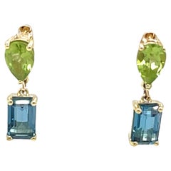 14ct Yellow Gold Blue Topaz & Peridot Drop Earrings