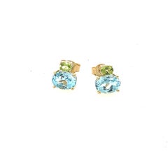 14ct Yellow Gold Blue Topaz & Peridot Earrings