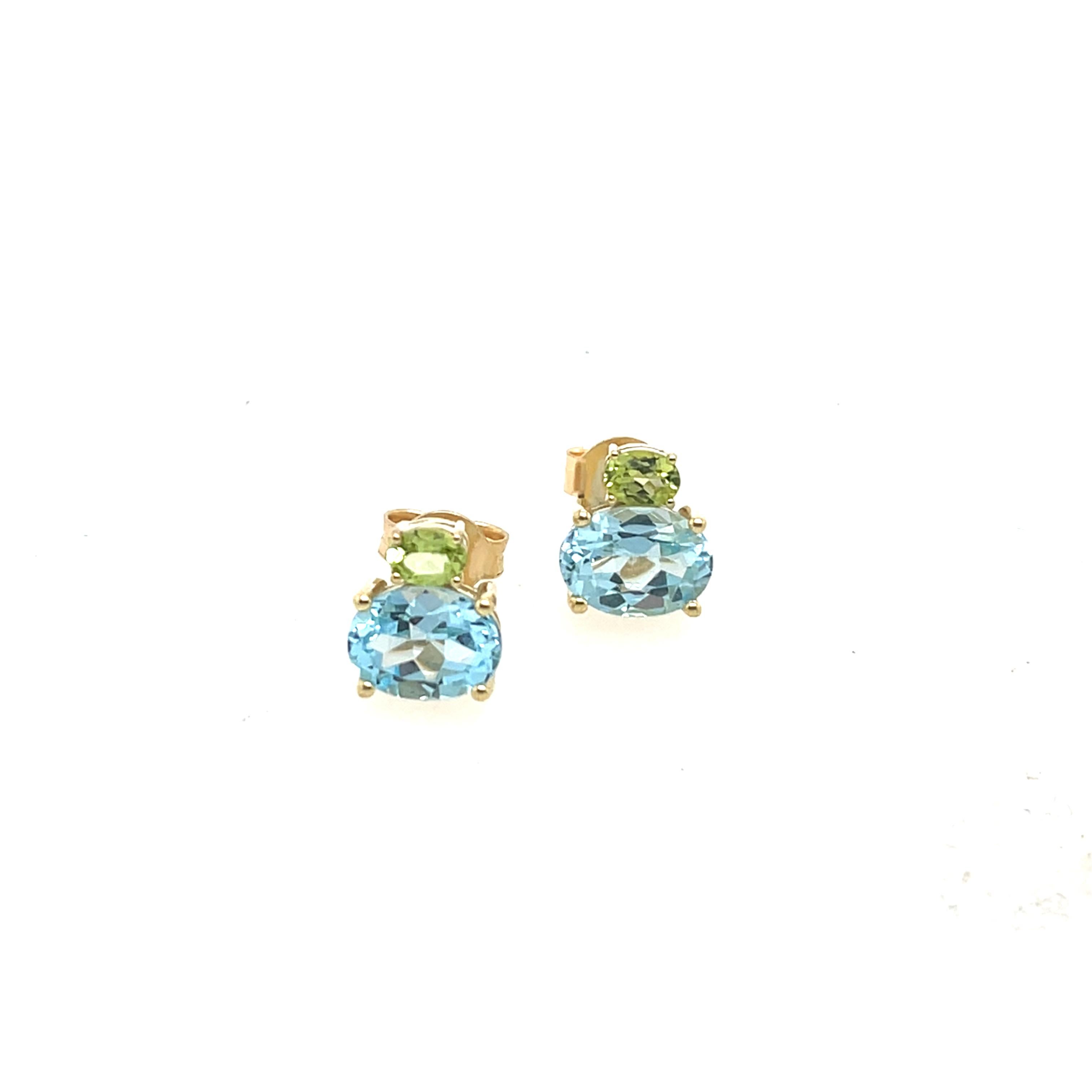 14ct Gelbgold Blautopas & Peridot Ohrringe (Ovalschliff) im Angebot