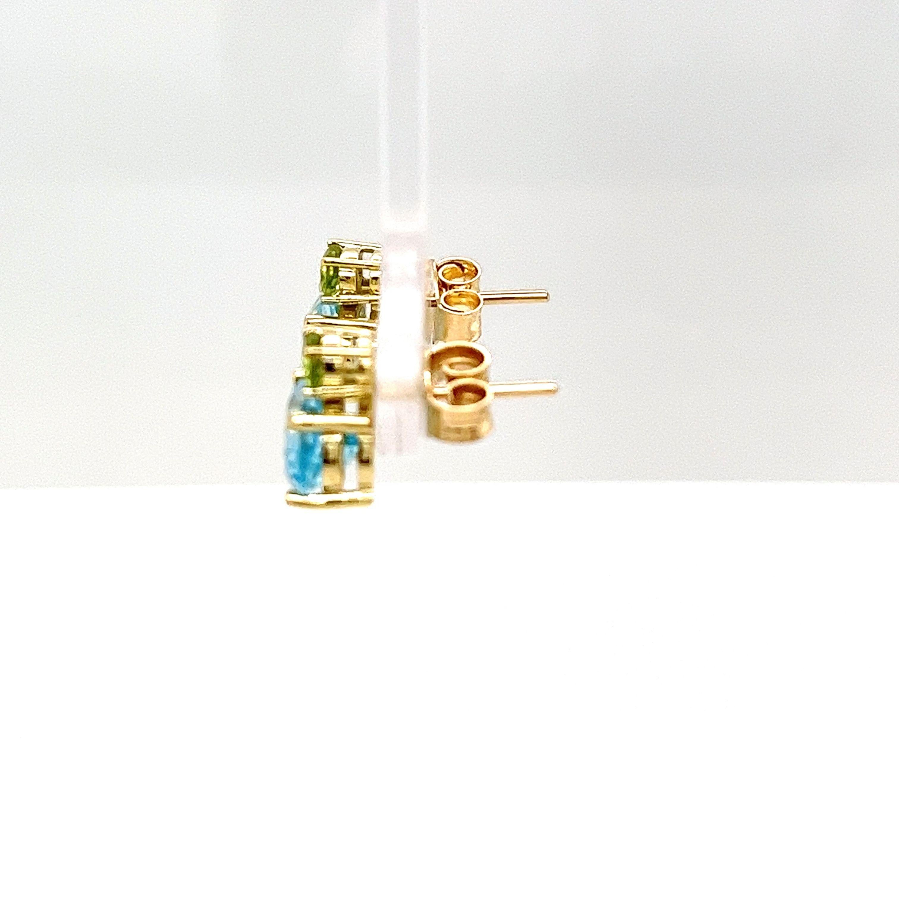 14ct Gelbgold Blautopas & Peridot Ohrringe im Angebot 1