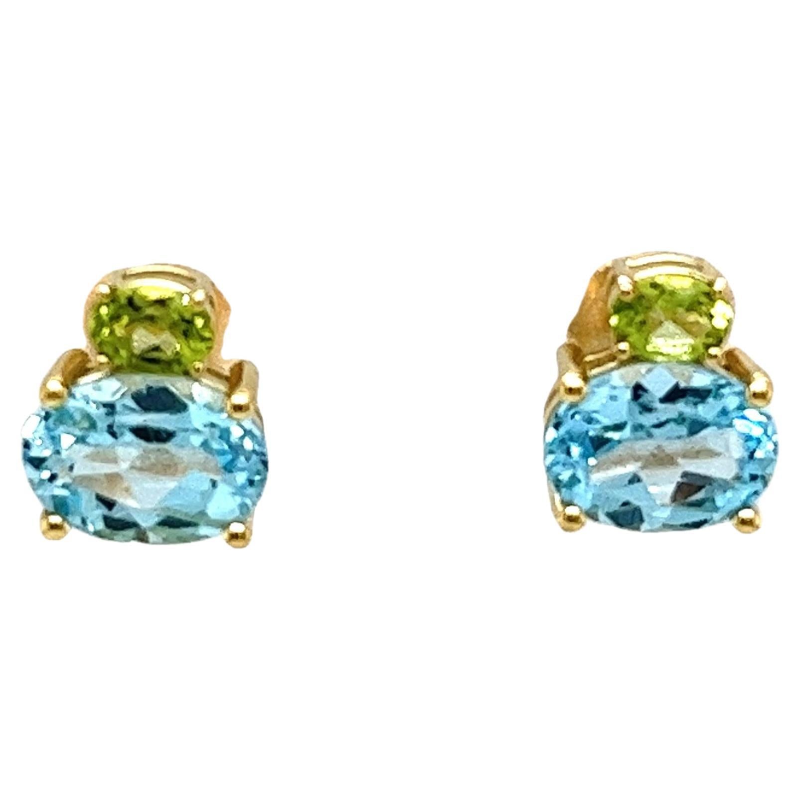 14ct Gelbgold Blautopas & Peridot Ohrringe