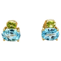 14ct Yellow Gold Blue Topaz & Peridot Earrings