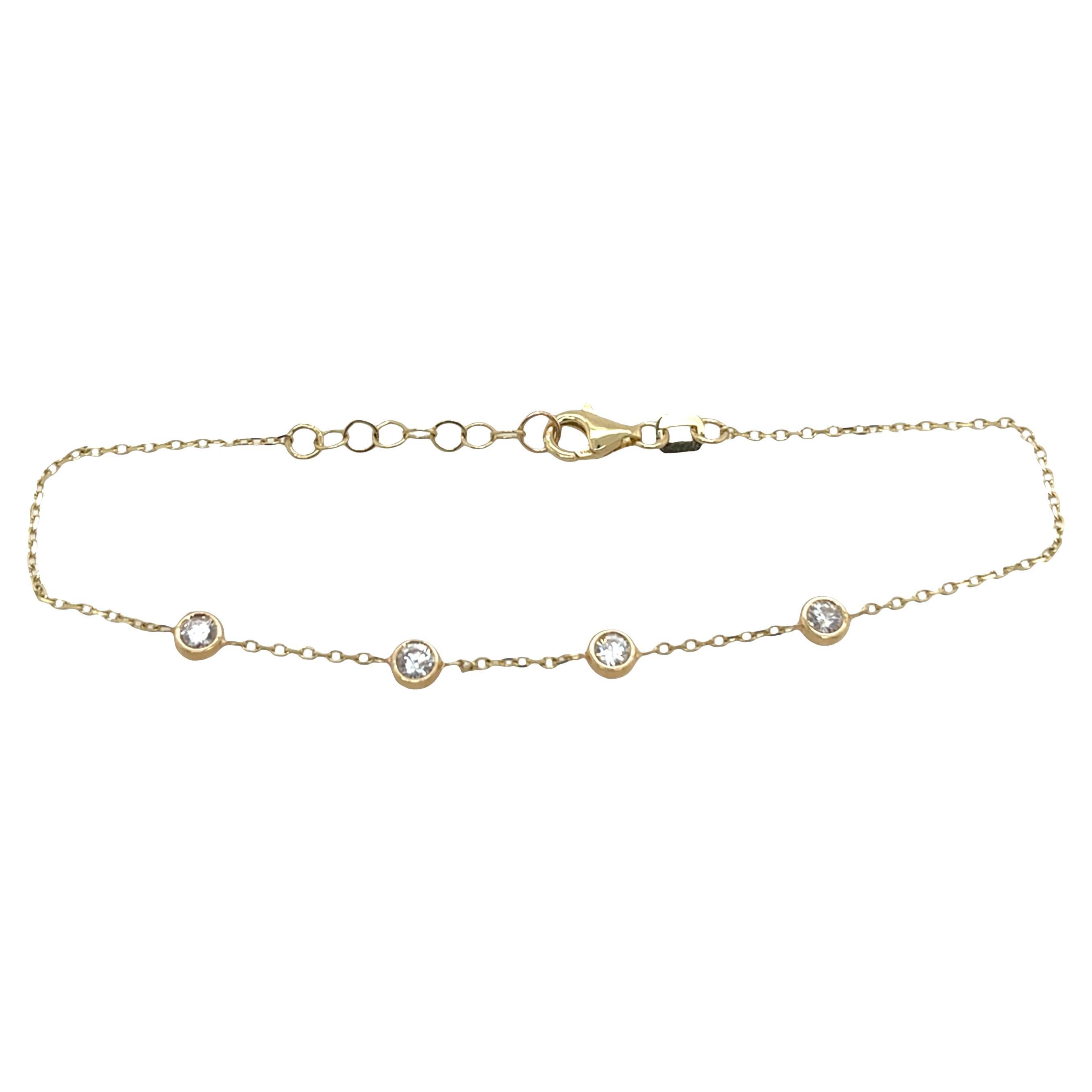 14ct Yellow Gold Bracelet Set With 4 Round Brilliant Diamonds