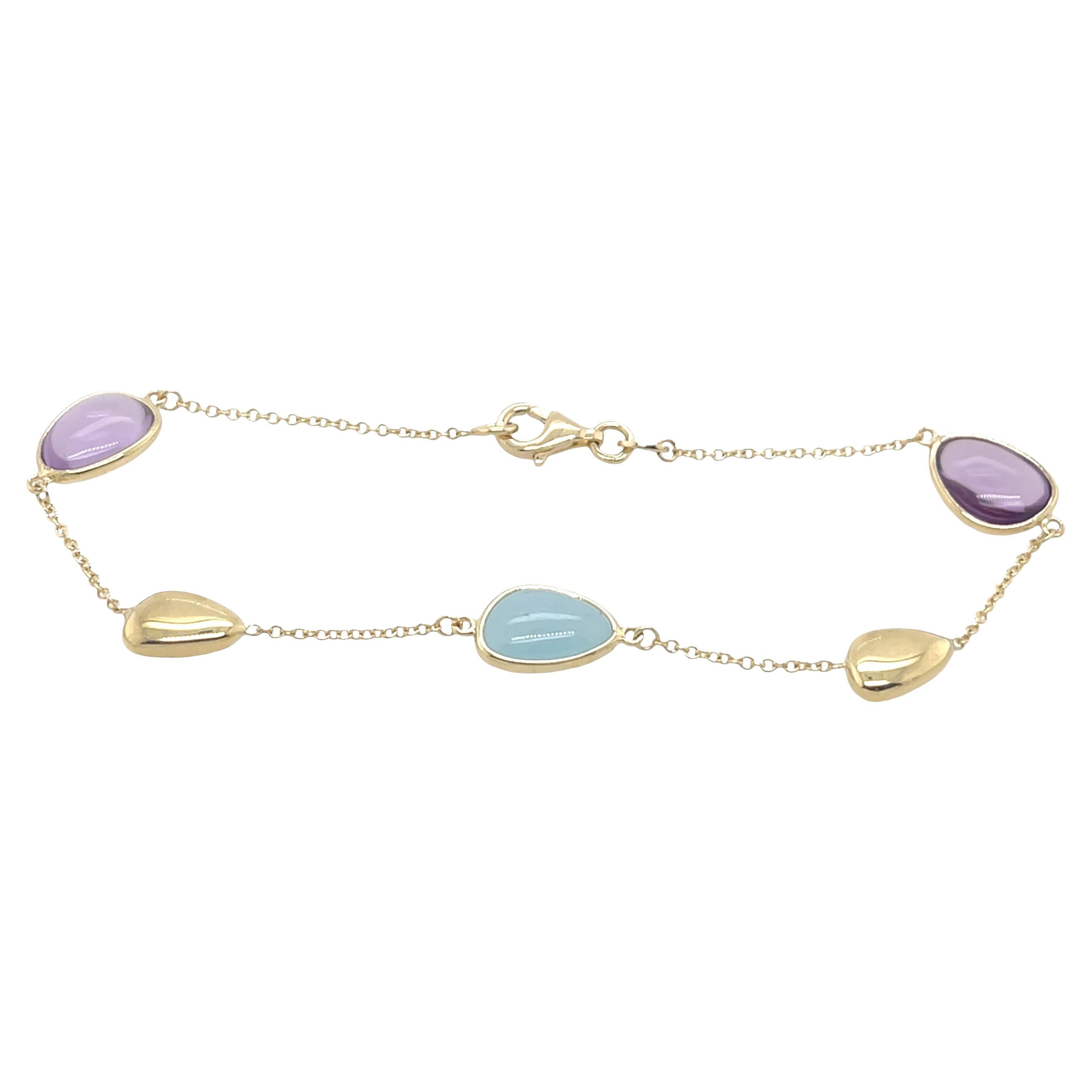 14ct Yellow Gold Bracelet Set With Natural Multicolored Gemstones