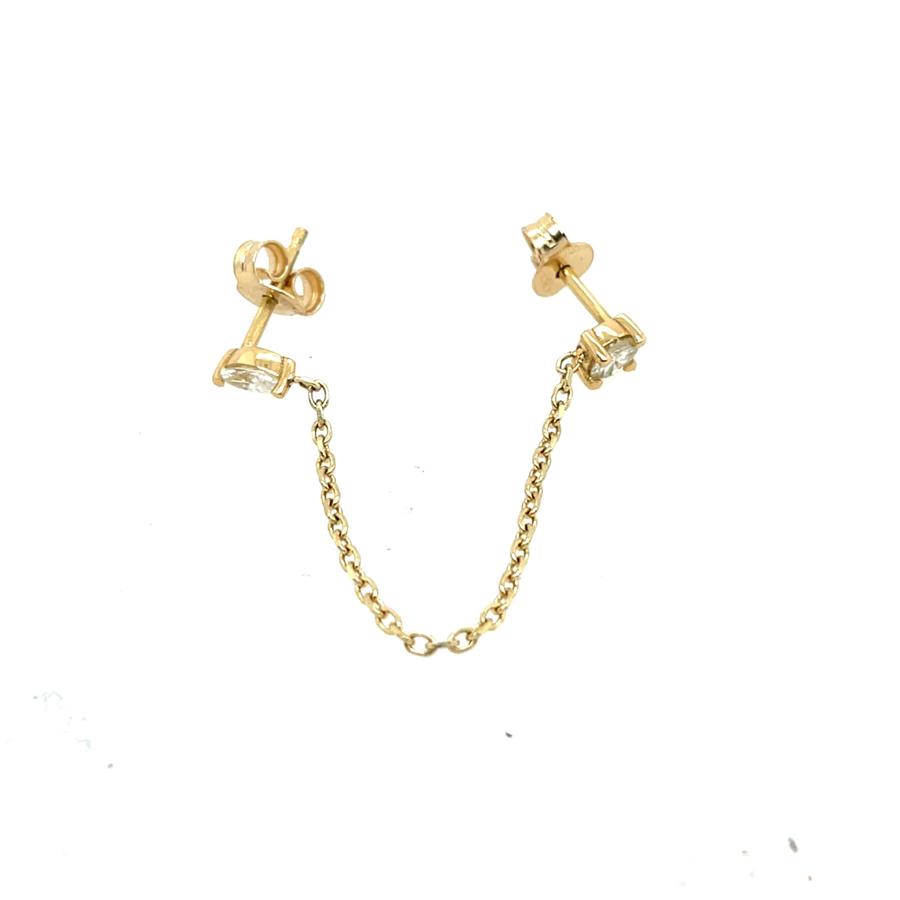 Taglio marquise Orecchini a catena in oro giallo 14ct con 4 diamanti in vendita