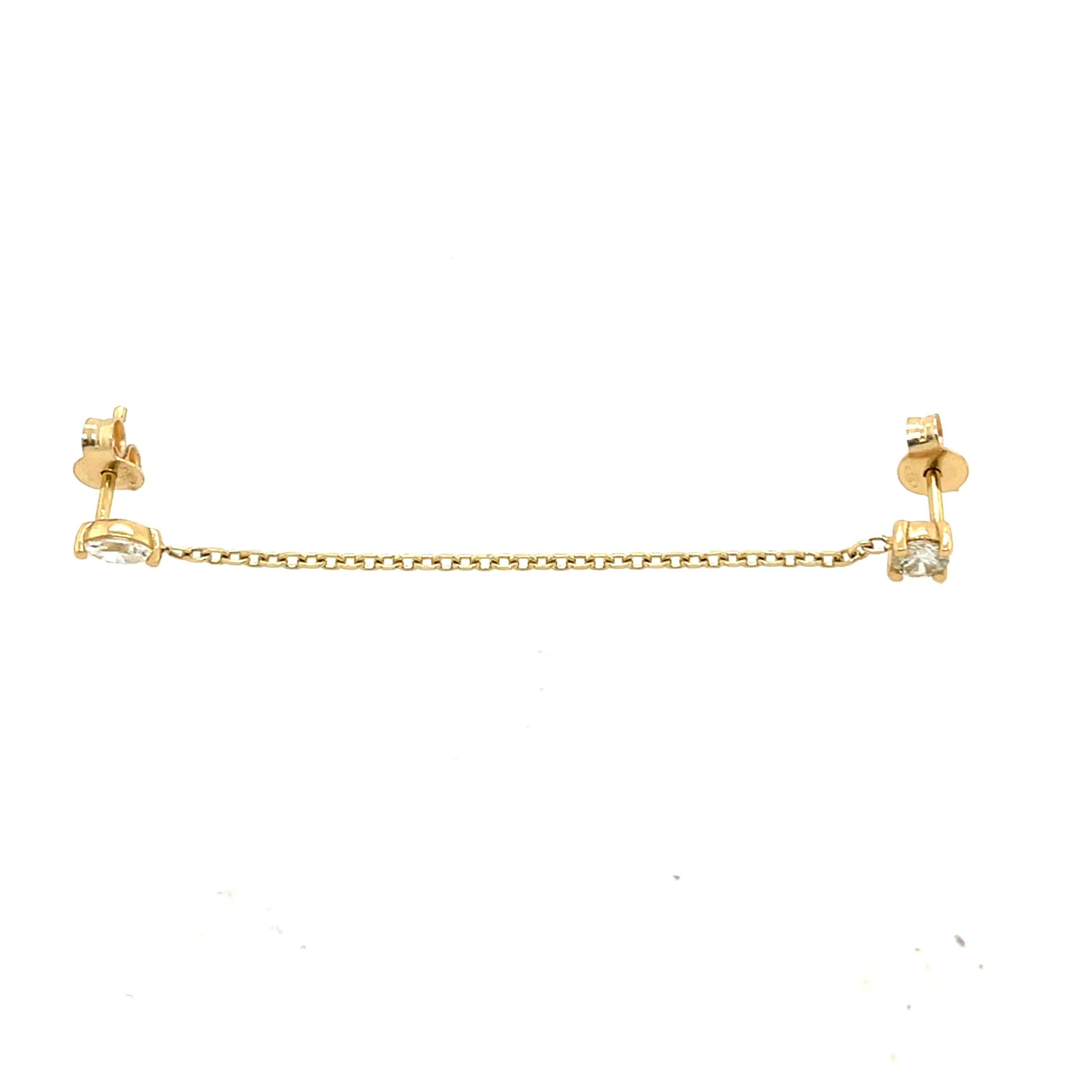 Orecchini a catena in oro giallo 14ct con 4 diamanti In condizioni Nuovo in vendita a London, GB