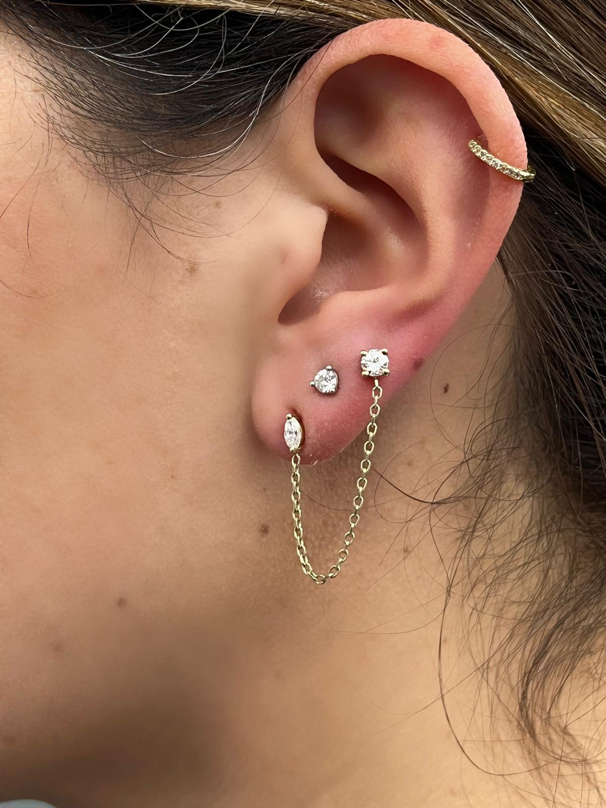da uomo o donna Orecchini a catena in oro giallo 14ct con 4 diamanti in vendita