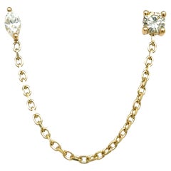 14 Karat Gelbgold Ketten-Ohrringe mit 4 Diamanten besetzt
