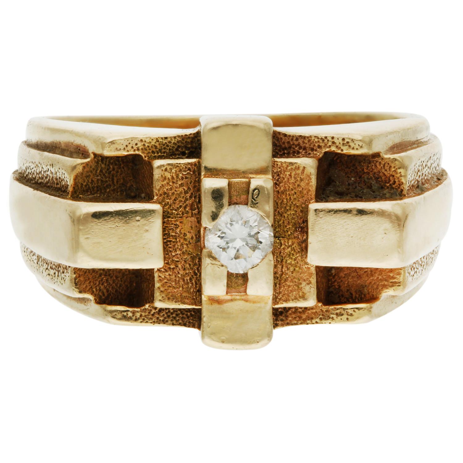 Unveil the bold character of our Pre-Owned 14ct Yellow Gold Chunky Diamond Ring, a piece that effortlessly blends raw artistry with refined luxury. This ring showcases a striking brutalist design, distinguished by its compelling mix of smooth and