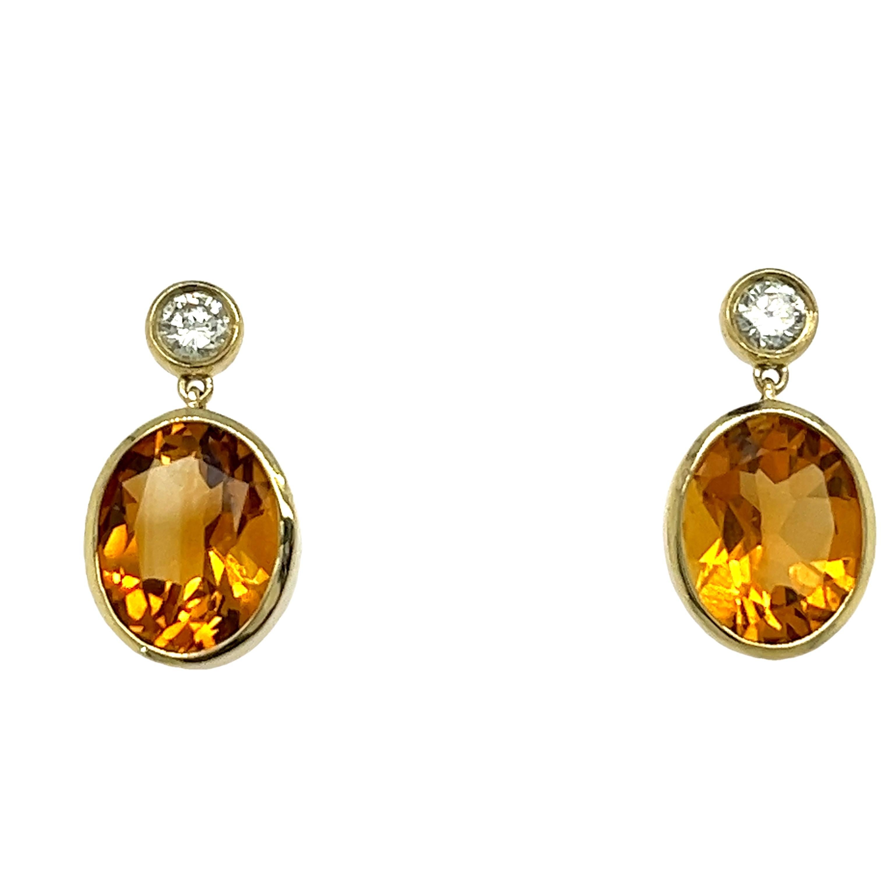 Orecchini pendenti in oro giallo 14ct con citrino e diamanti in vendita 1