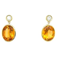 14ct Yellow Gold Citrine and Diamonds Drop Earrings