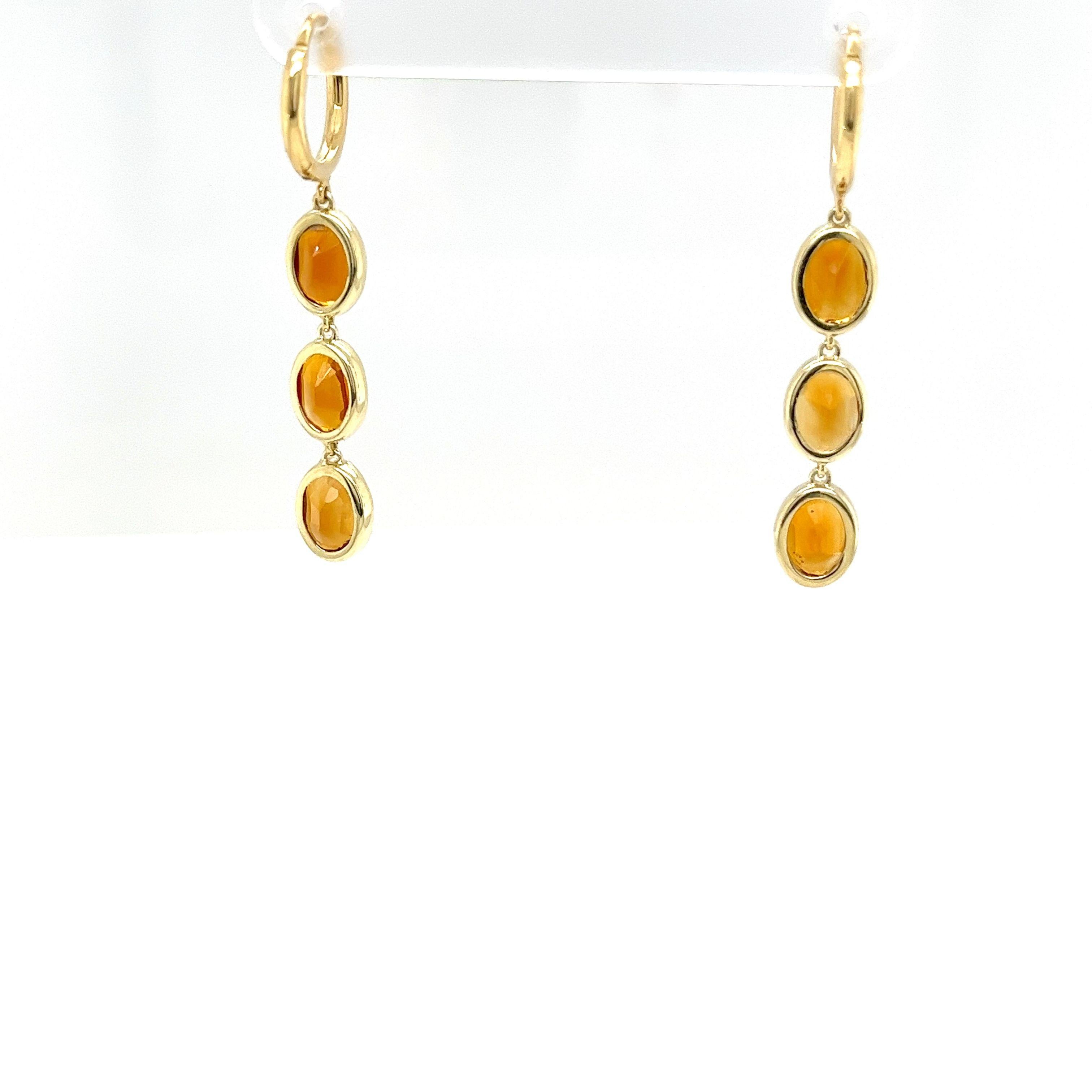 Oval Cut 14ct Yellow Gold Citrine Drop Earrings For Sale