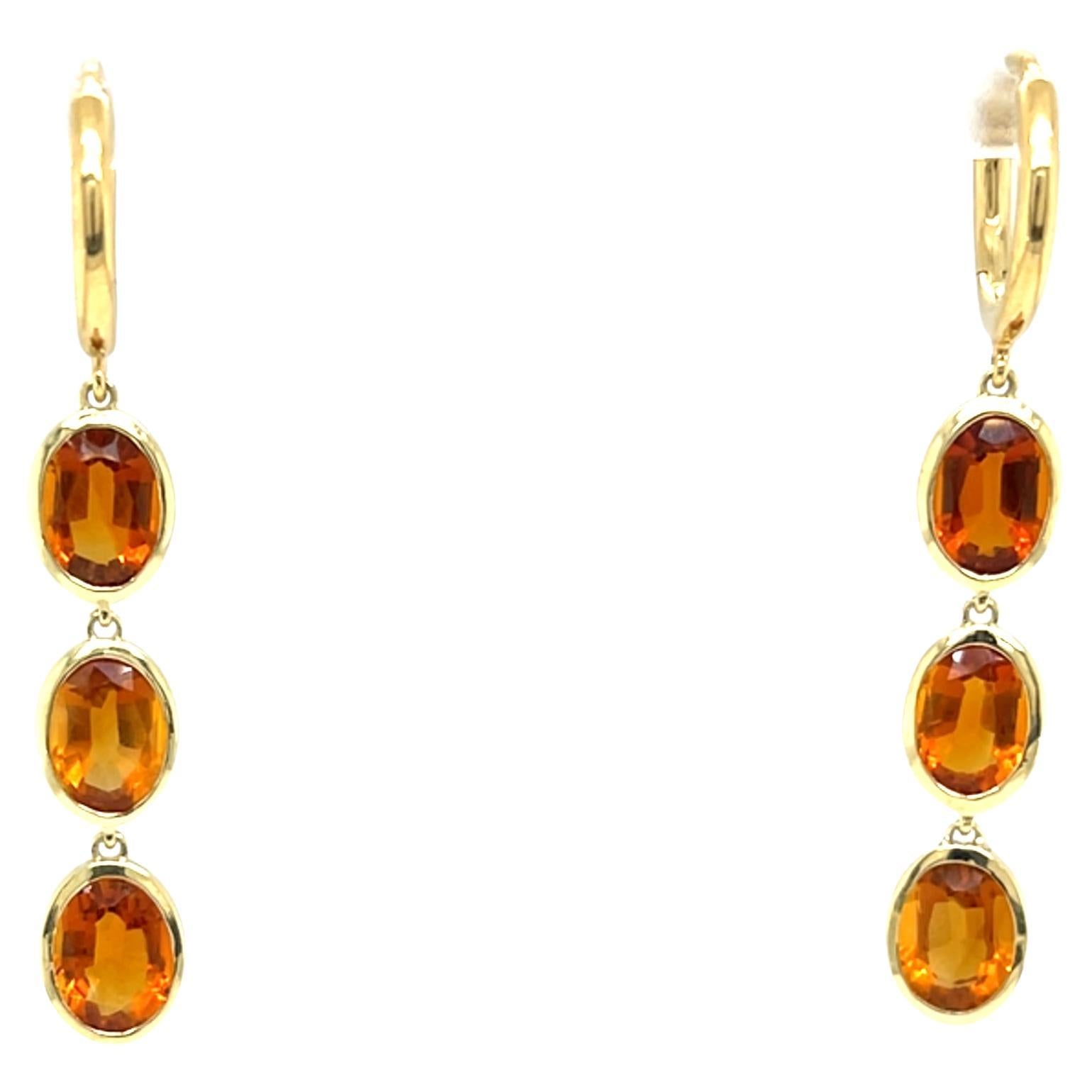 14ct Yellow Gold Citrine Drop Earrings For Sale