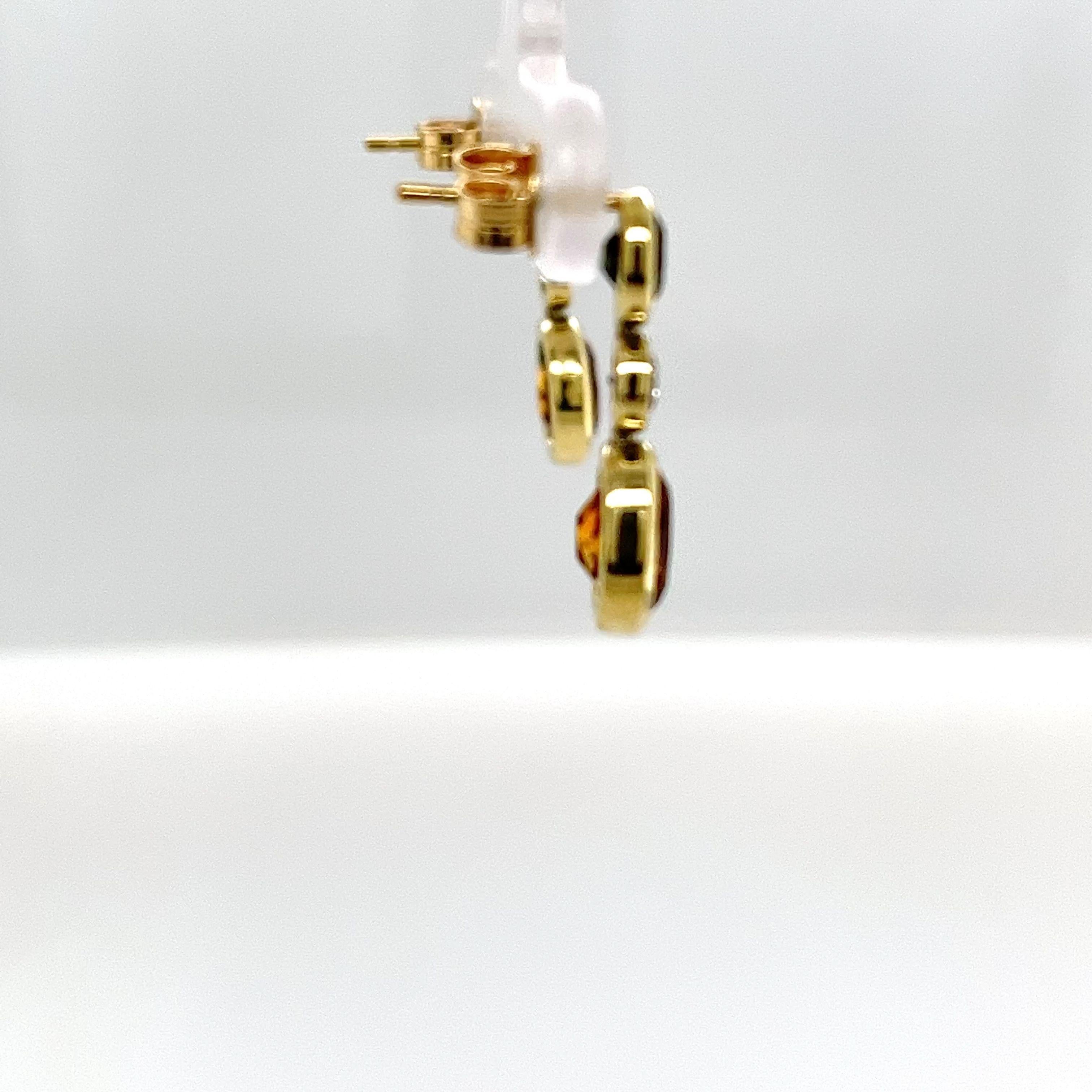 Oval Cut 14ct Yellow Gold Citrine, Green Sapphire and Diamond Drop Earrings For Sale