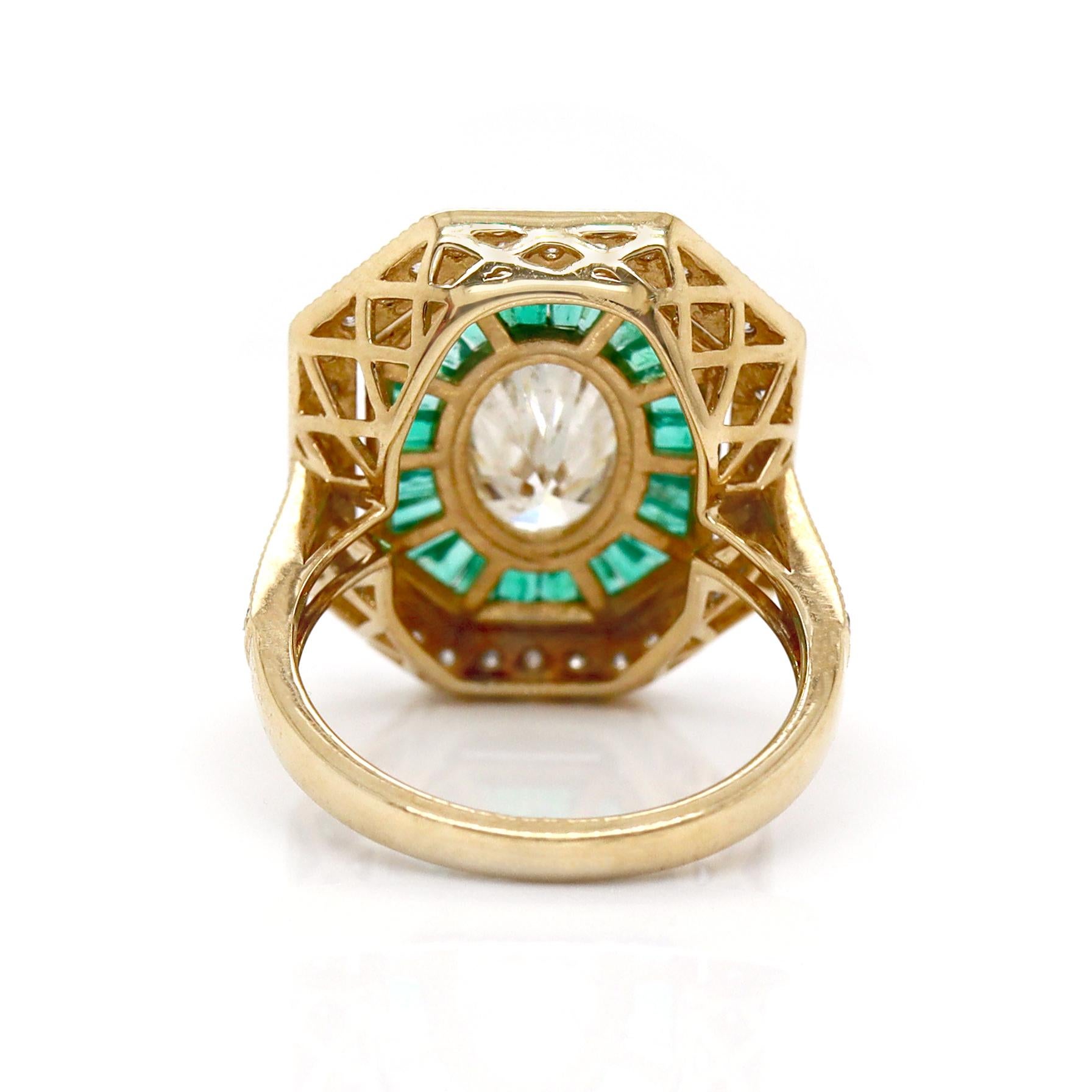 14CT Yellow Gold Colombian Emerald And Diamond Cocktail Ring For Sale 1