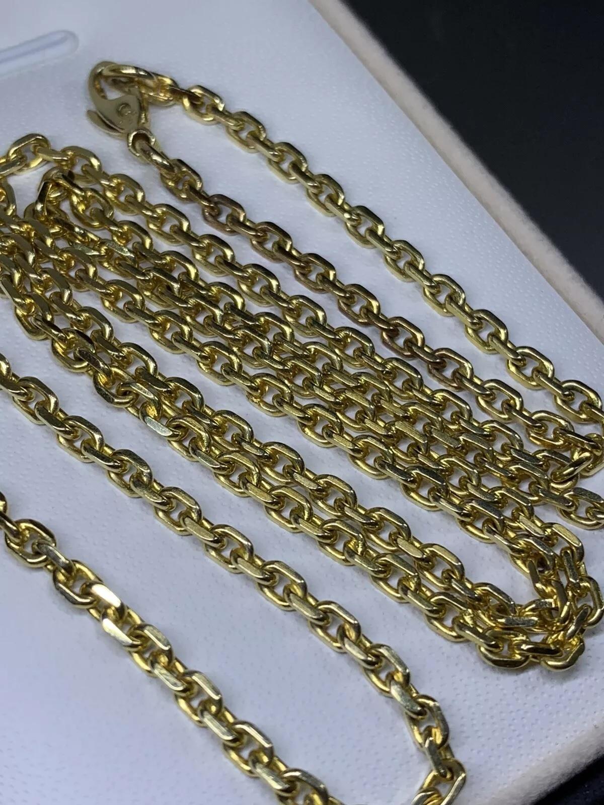 Femenino o masculino Collar de cadena de eslabones en forma de cubo de oro amarillo de 14 ct de 24,5 pulgadas. en venta