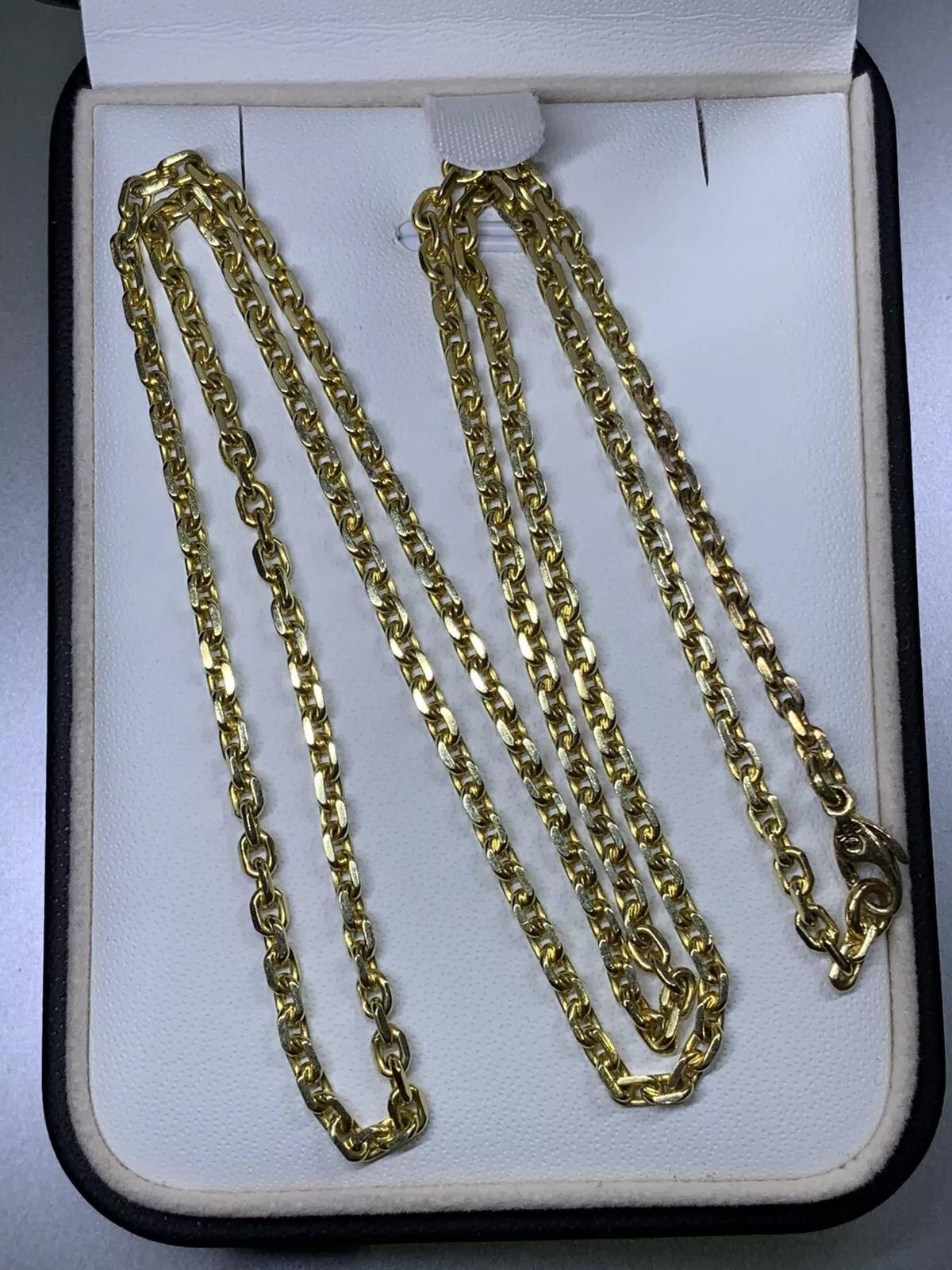 Collar de cadena de eslabones en forma de cubo de oro amarillo de 14 ct de 24,5 pulgadas. en venta 1
