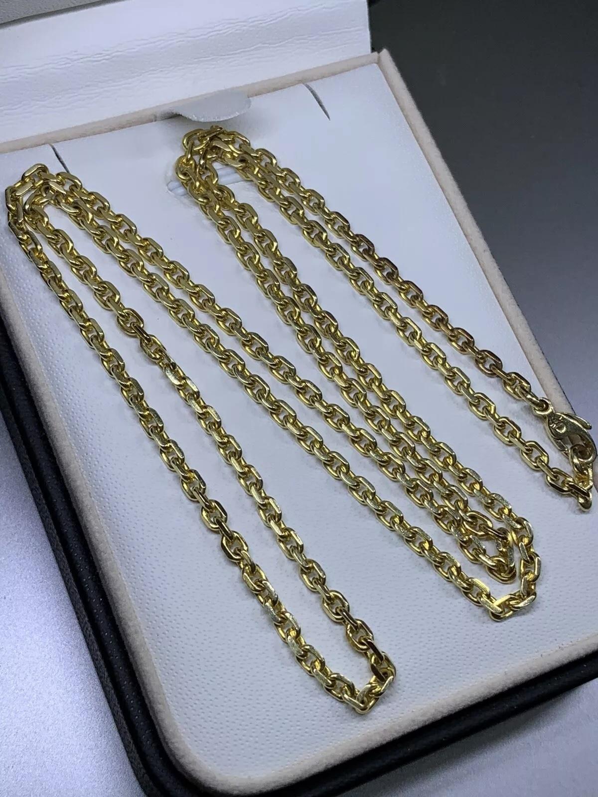 Collar de cadena de eslabones en forma de cubo de oro amarillo de 14 ct de 24,5 pulgadas. en venta 2