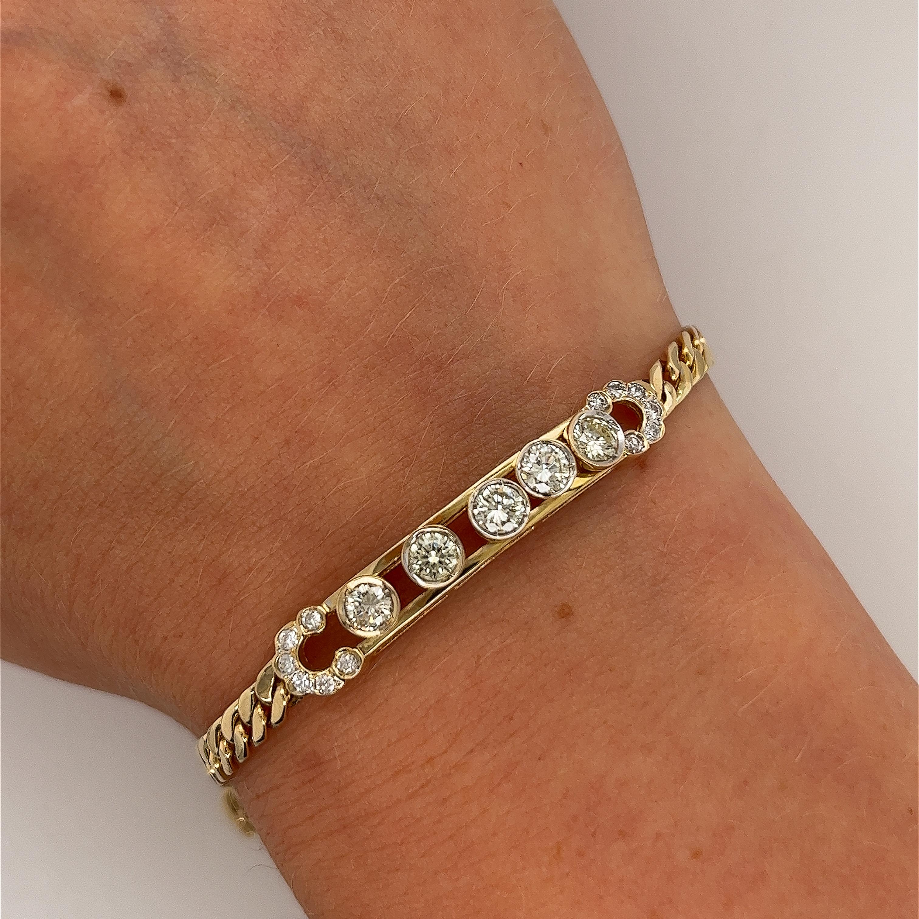 14 Karat Gelbgold Diamantarmband mit 5 abnehmbaren runden Diamanten, 1,20 Karat im Zustand „Hervorragend“ in London, GB