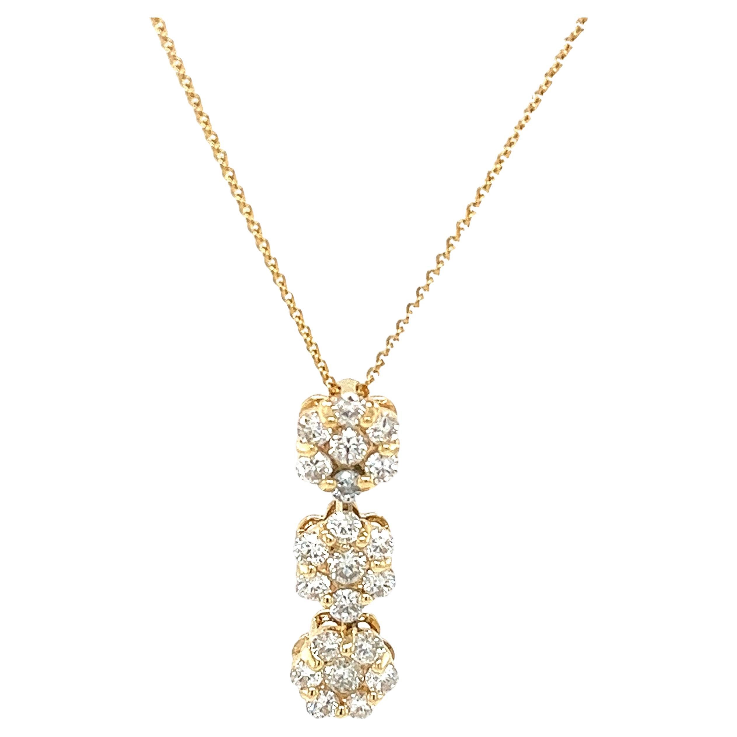 14ct Yellow Gold Diamond Cluster Pendant Set With 0.60ct of G/VS Diamonds For Sale