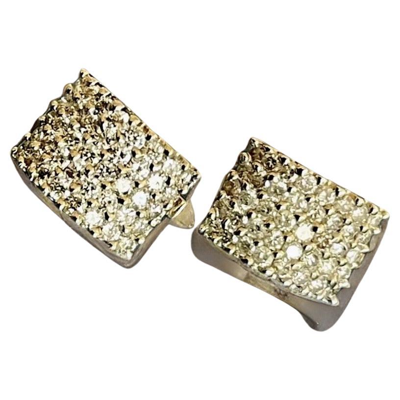 14ct yellow Gold Diamond Earrings 4ct Square Checkered leverback Studs hoop For Sale