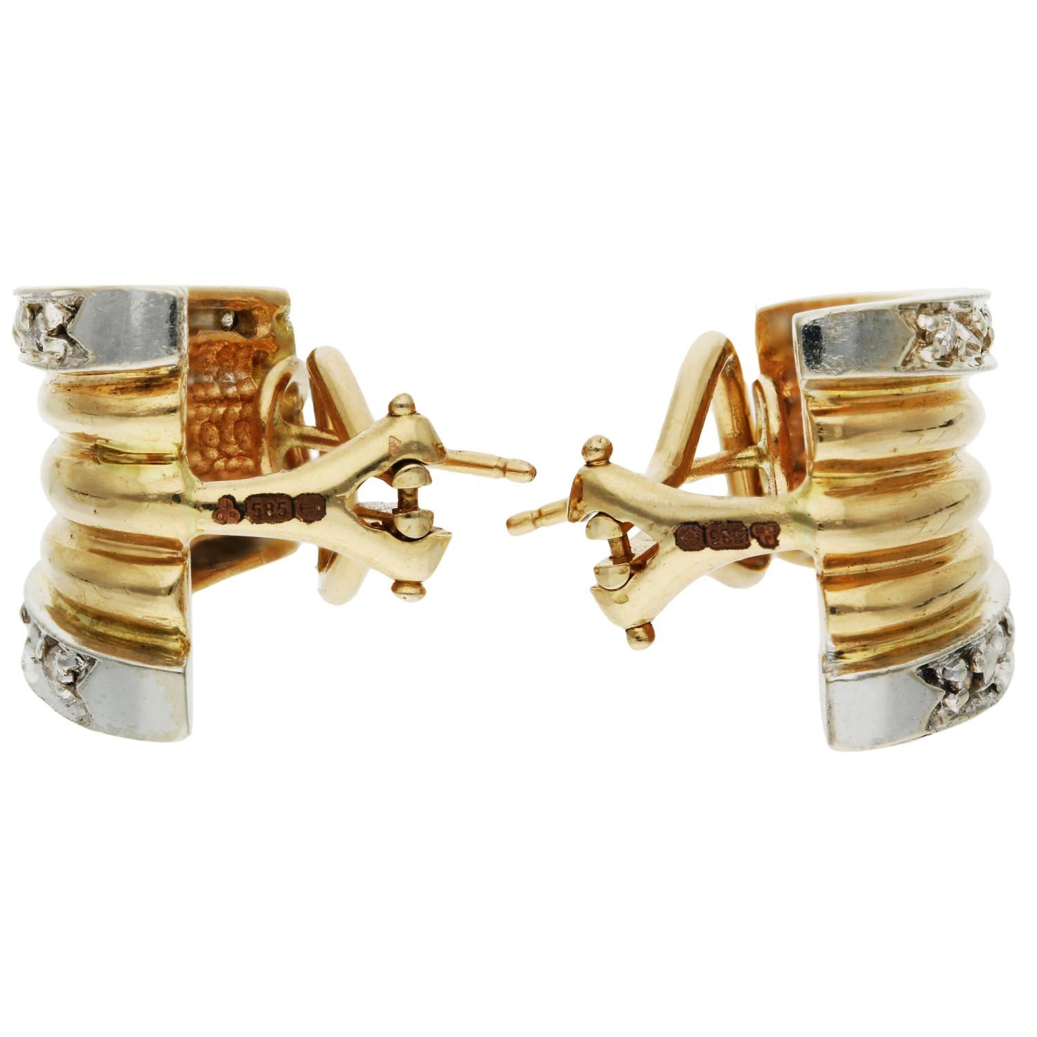 14ct Yellow Gold Diamond Fan Clip Earrings 8.60 grams In Good Condition For Sale In Birmingham, GB