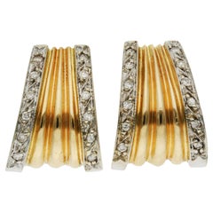 Retro 14ct Yellow Gold Diamond Fan Clip Earrings 8.60 grams