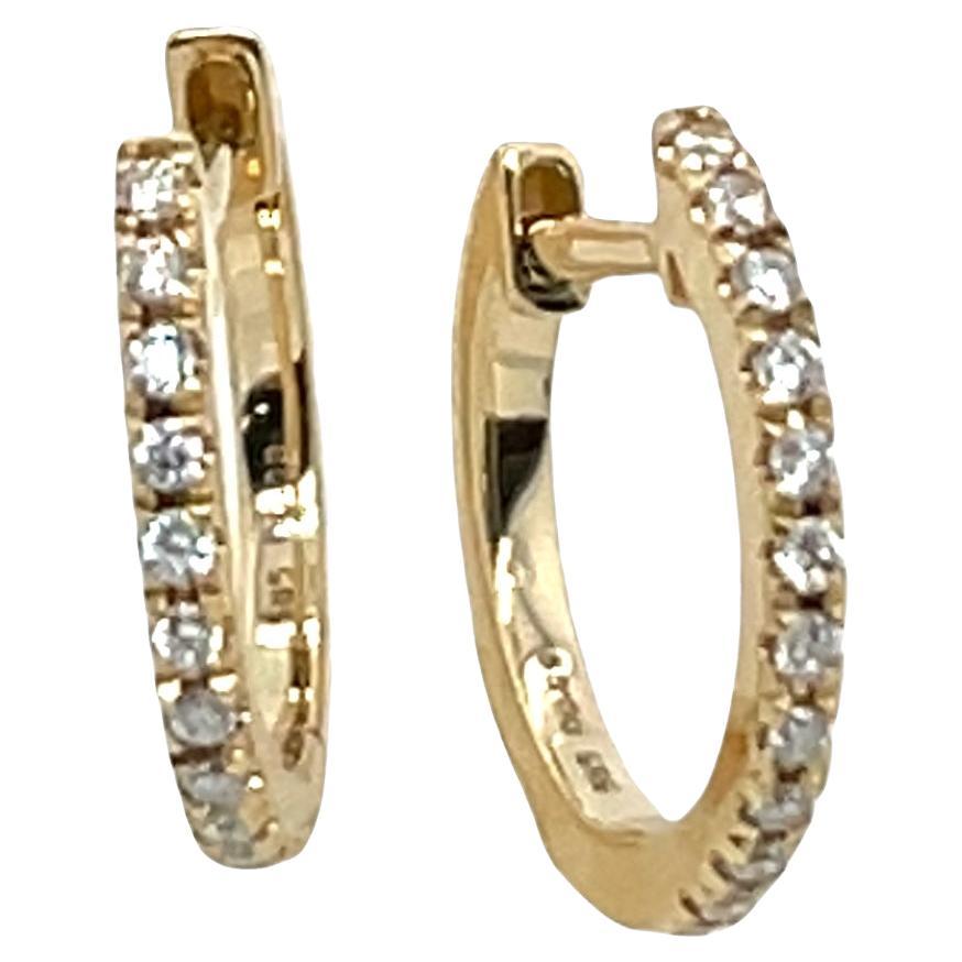 Orecchini a cerchio con diamanti in oro giallo 14ct, con 0,13ct di diamanti rotondi 15mm